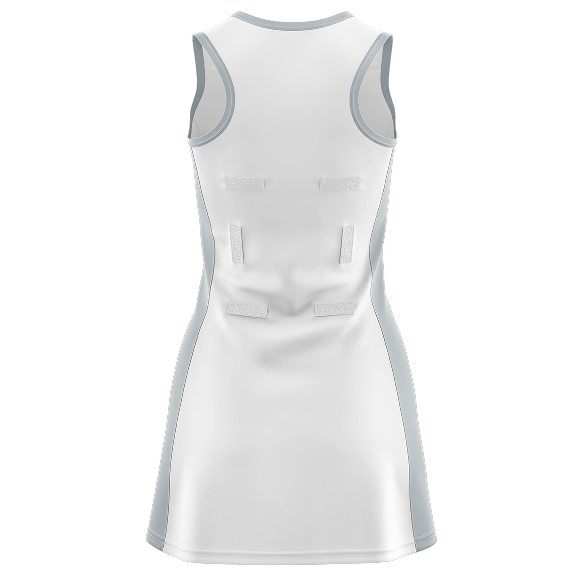 Custom White Silver Color Block Two Tone Netball Dresses