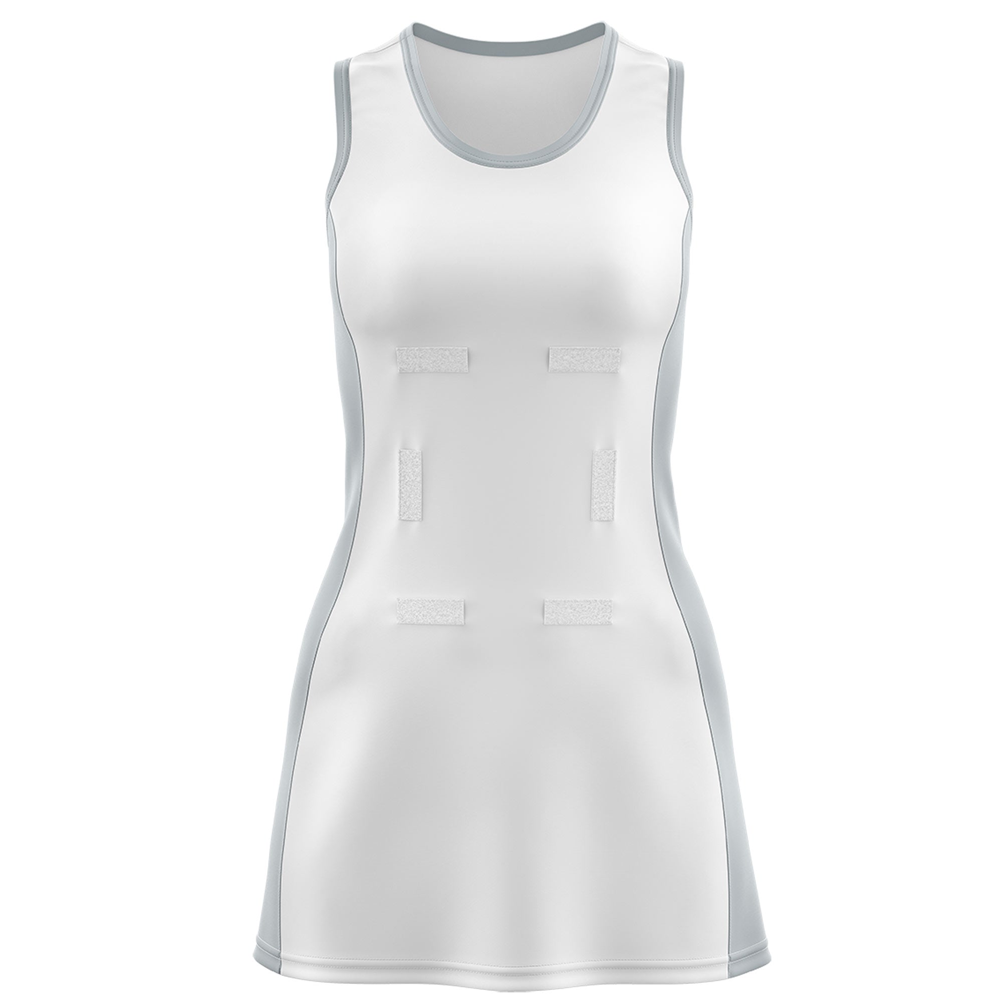 Custom White Silver Color Block Two Tone Netball Dresses