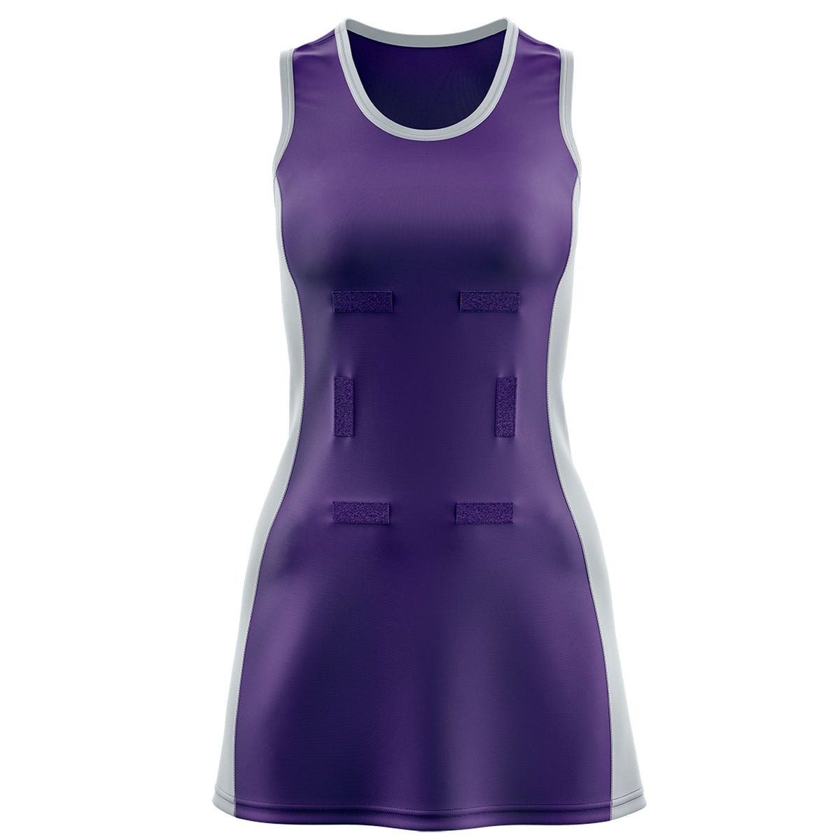 Custom Purple Silver Color Block Two Tone Netball Dresses