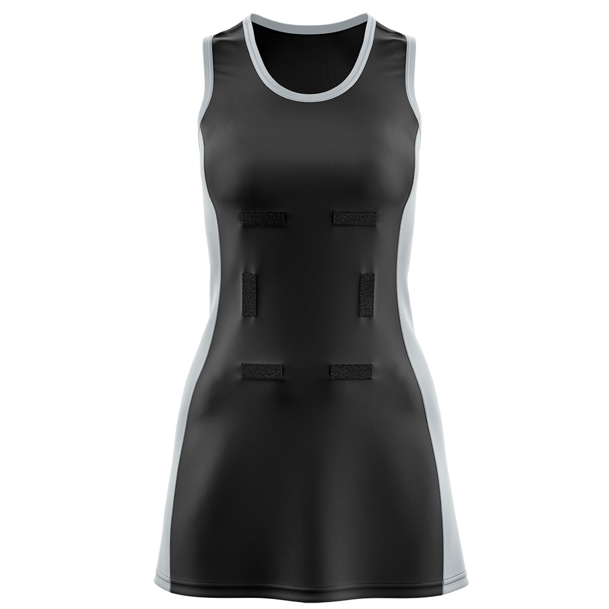 Custom Black Silver Color Block Two Tone Netball Dresses