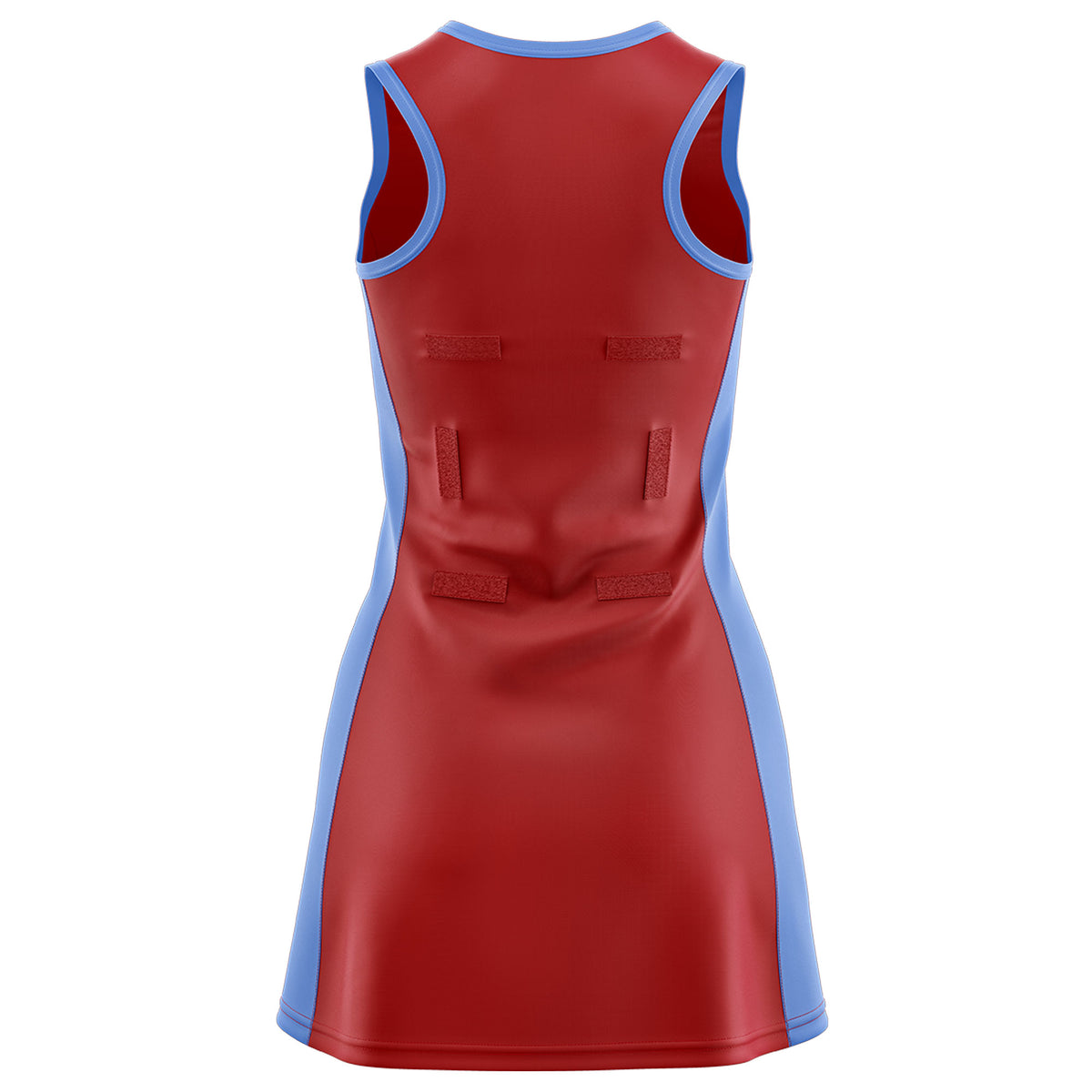 Custom Red Powder Blue Color Block Two Tone Netball Dresses