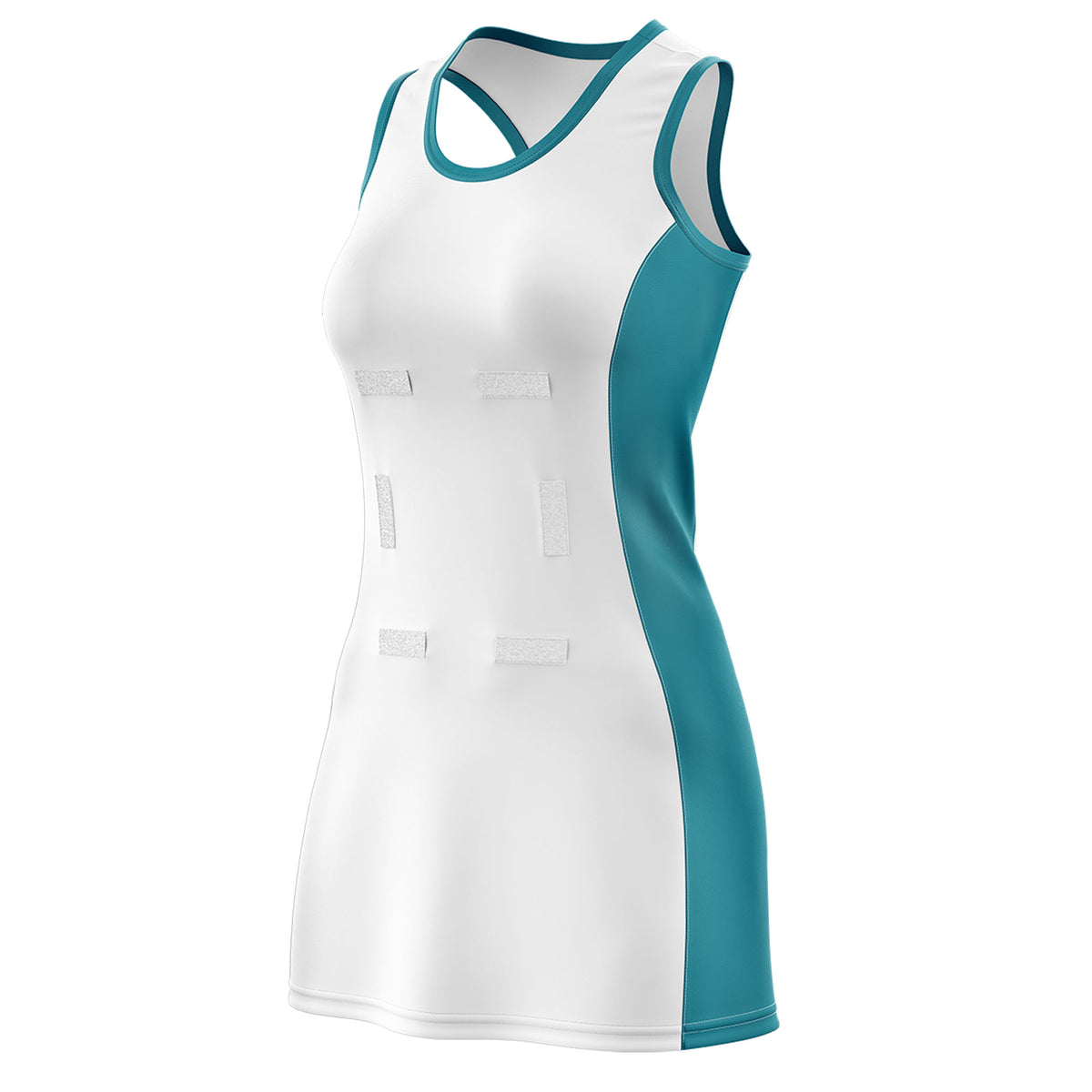 Custom White Teal Color Block Two Tone Netball Dresses