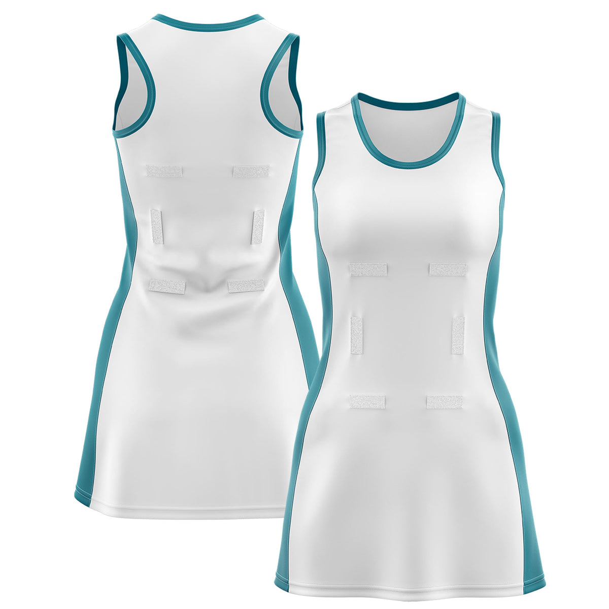 Custom White Teal Color Block Two Tone Netball Dresses
