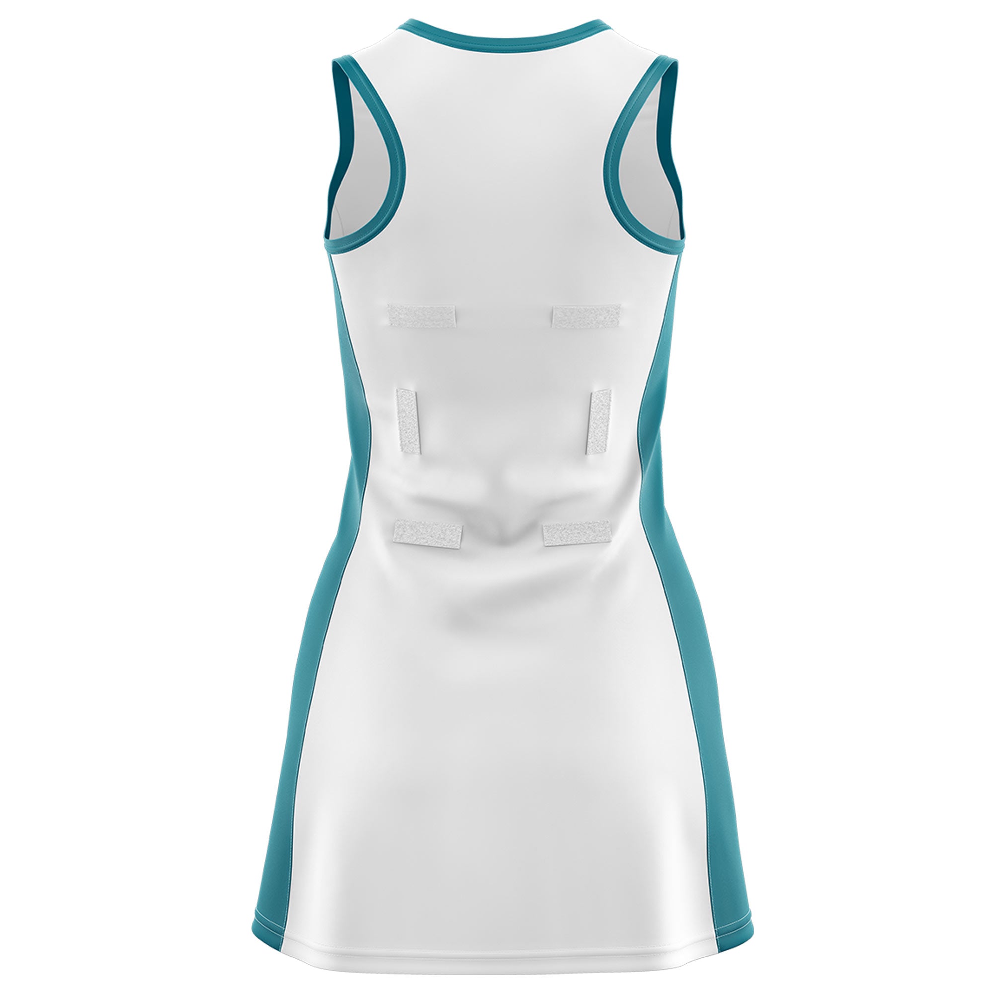 Custom White Teal Color Block Two Tone Netball Dresses