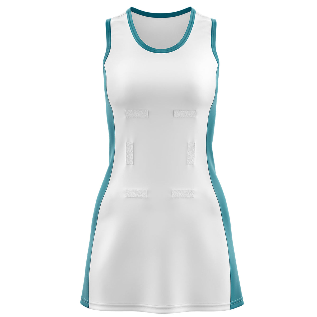 Custom White Teal Color Block Two Tone Netball Dresses