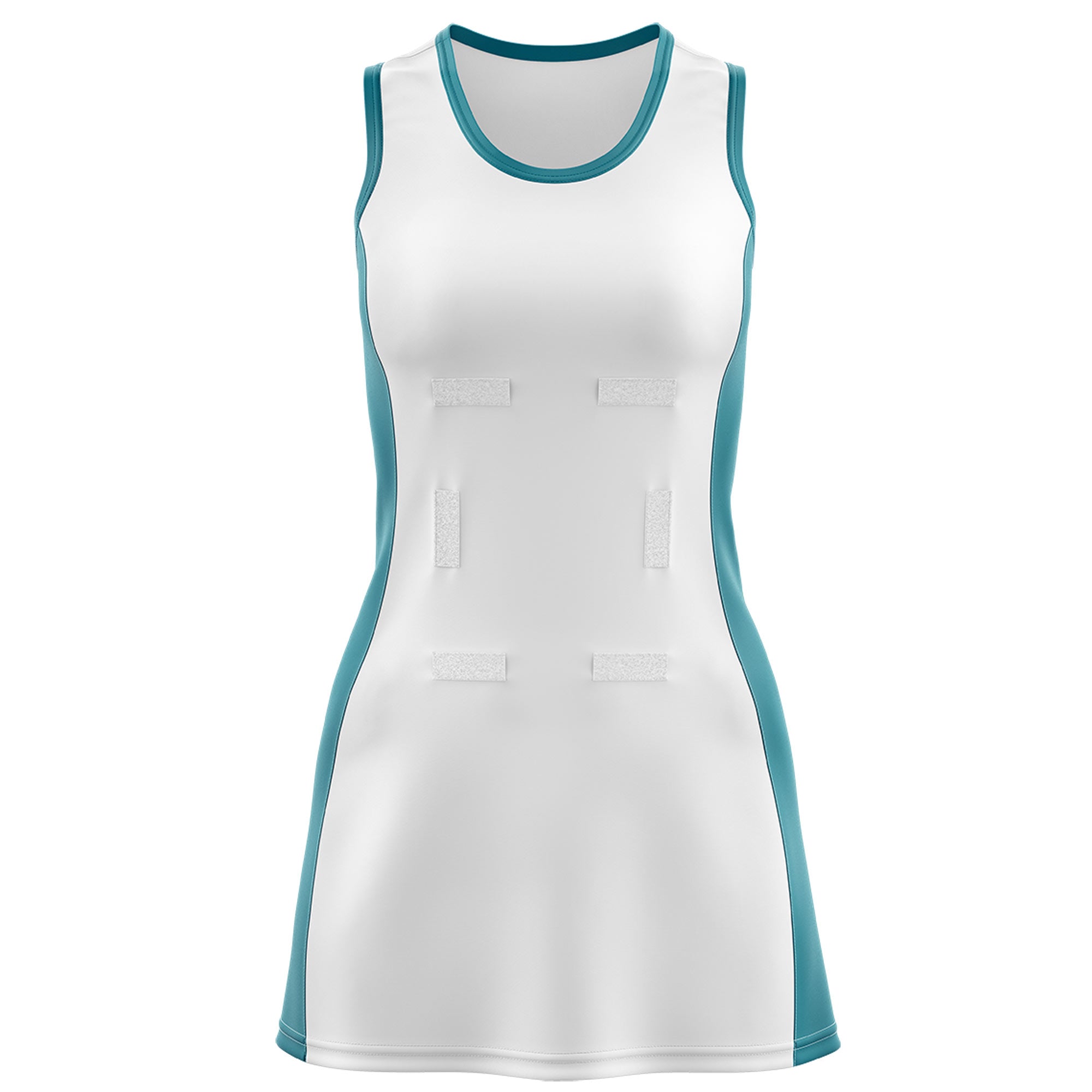 Custom White Teal Color Block Two Tone Netball Dresses