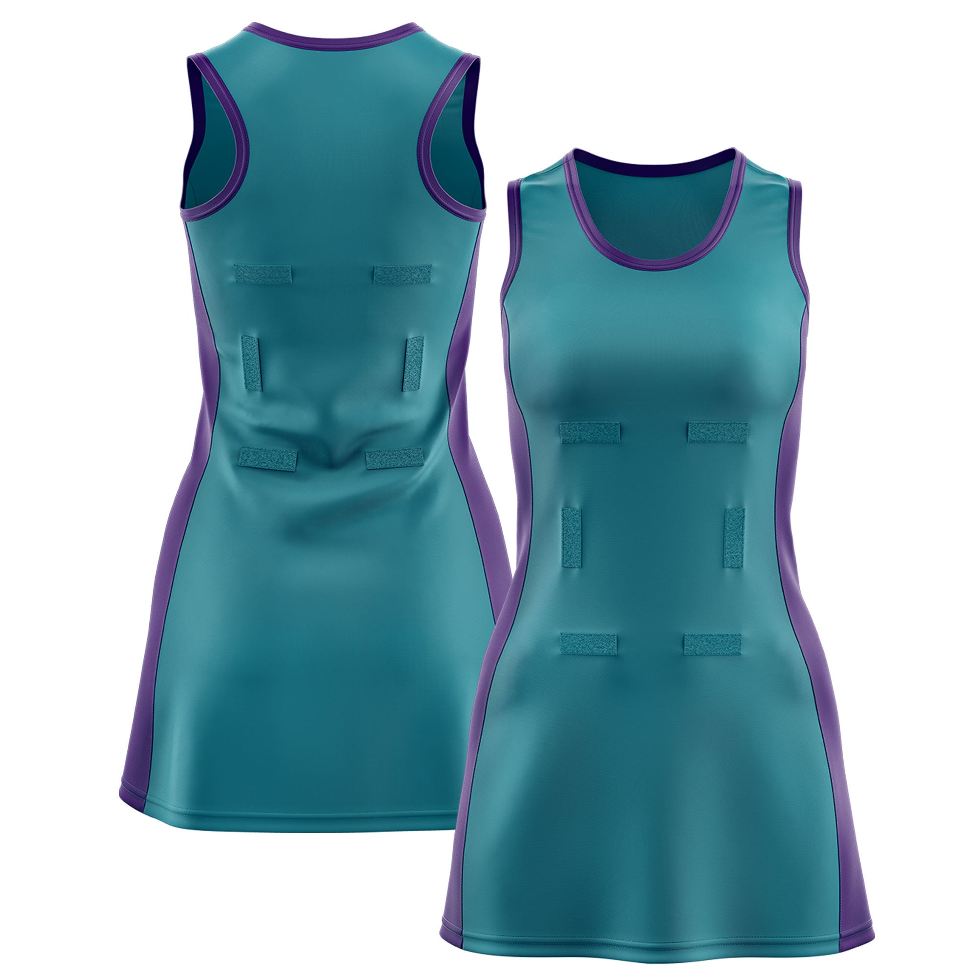 Custom Teal Purple Color Block Two Tone Netball Dresses