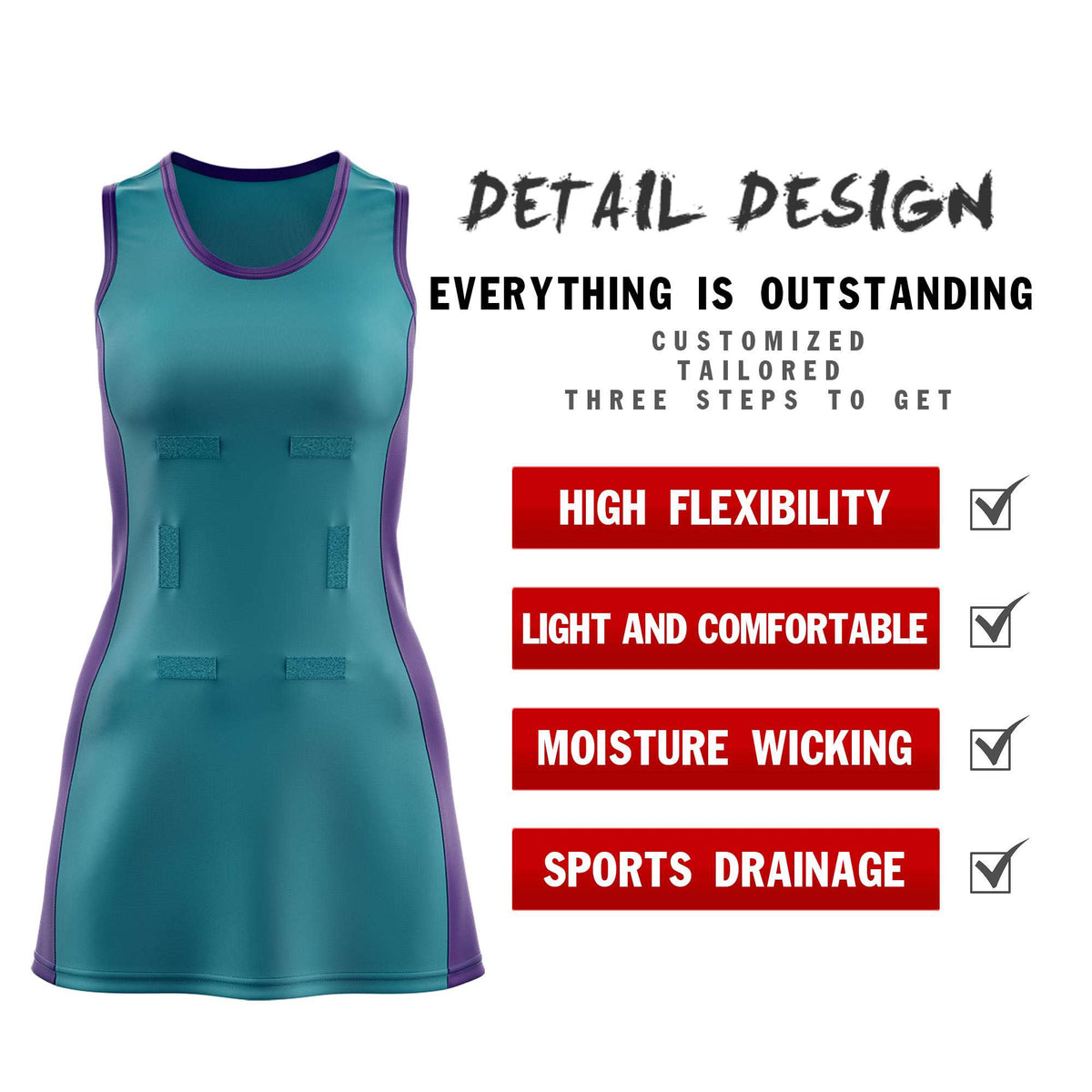 Custom Teal Purple Color Block Two Tone Netball Dresses