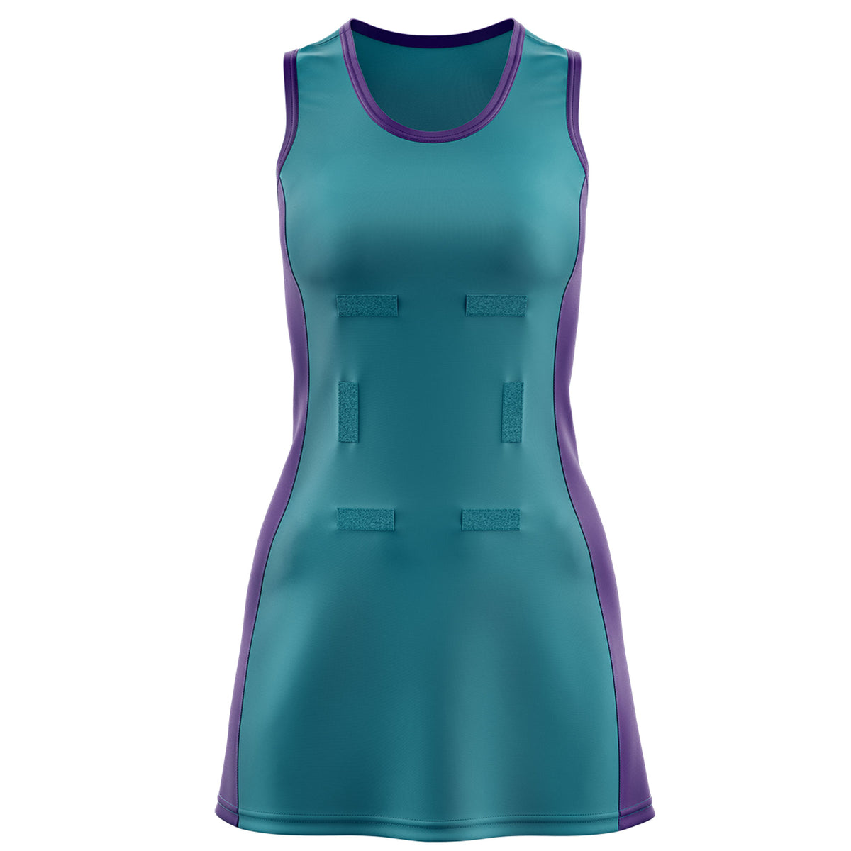 Custom Teal Purple Color Block Two Tone Netball Dresses