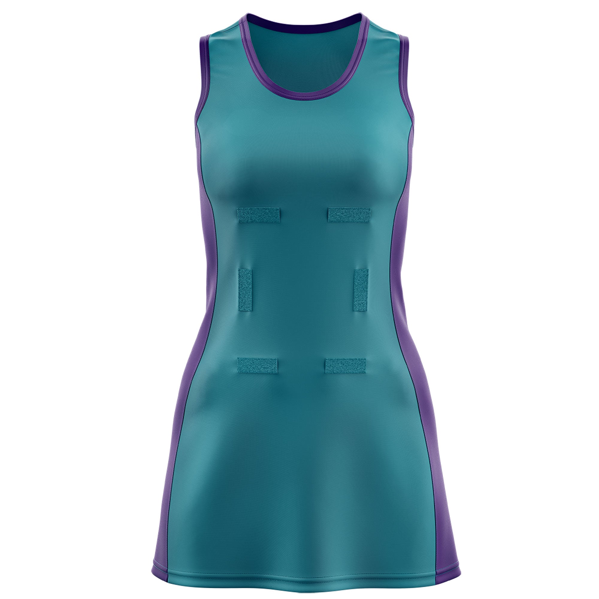 Custom Teal Purple Color Block Two Tone Netball Dresses