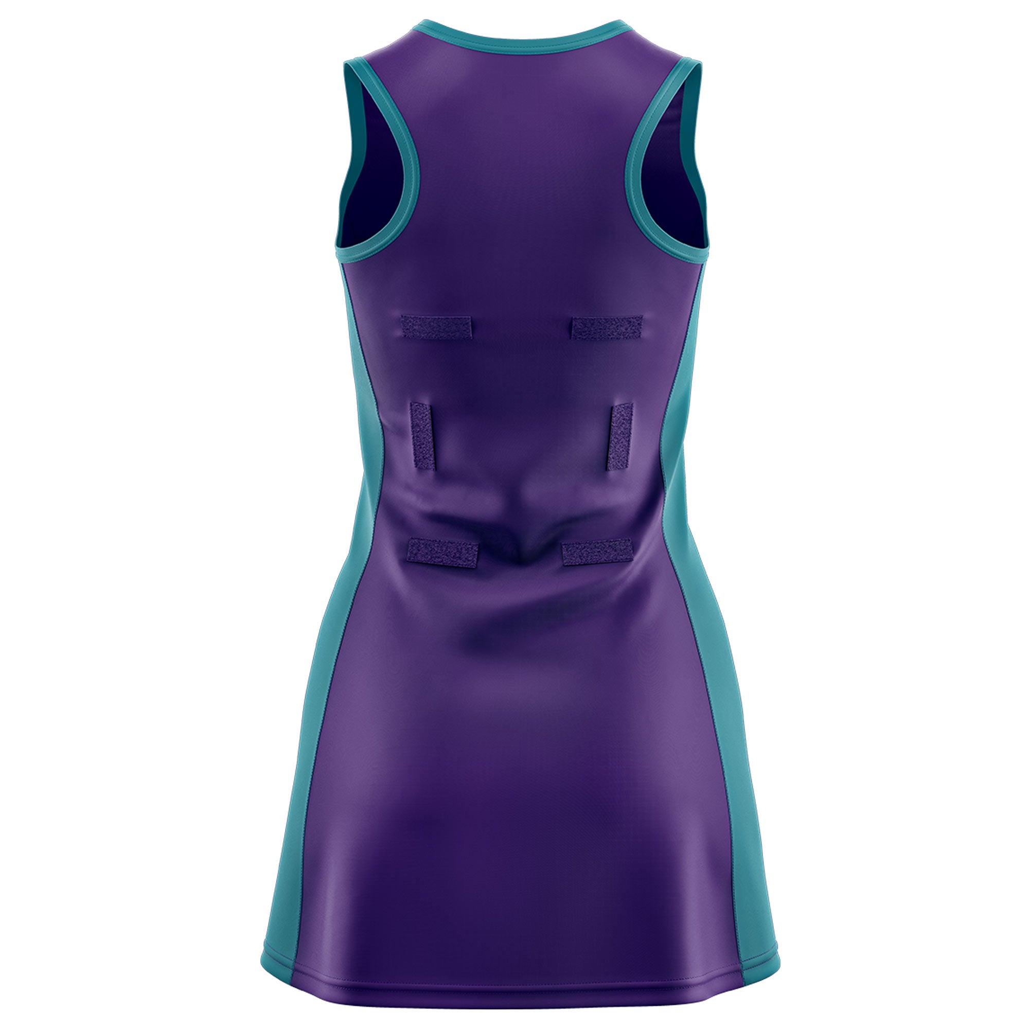 Custom Purple Teal Color Block Two Tone Netball Dresses