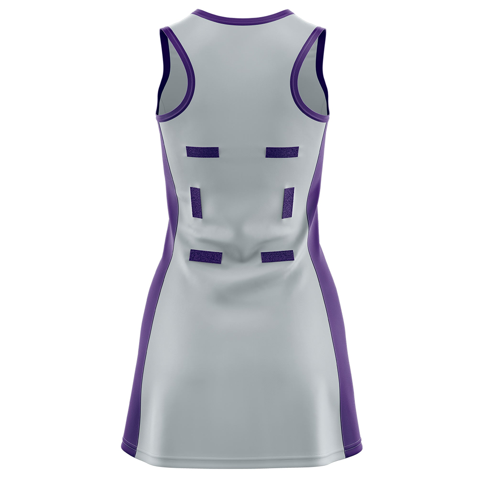 Custom Silver Purple Color Block Two Tone Netball Dresses