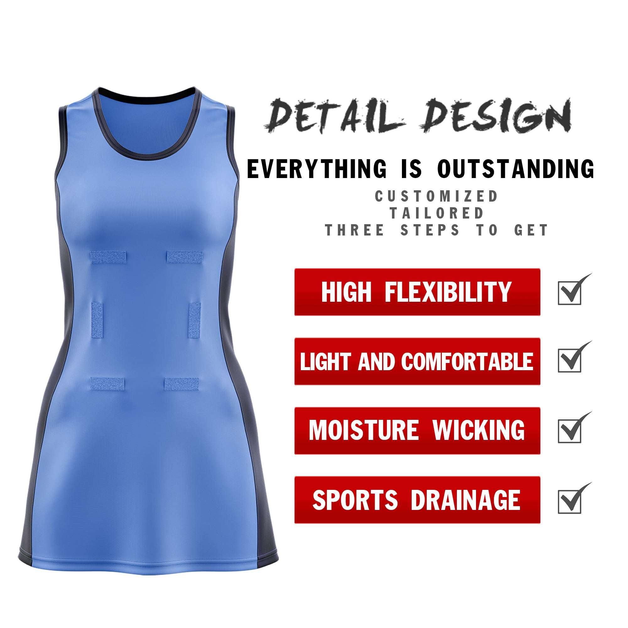 Custom Powder Blue Navy Color Block Two Tone Netball Dresses