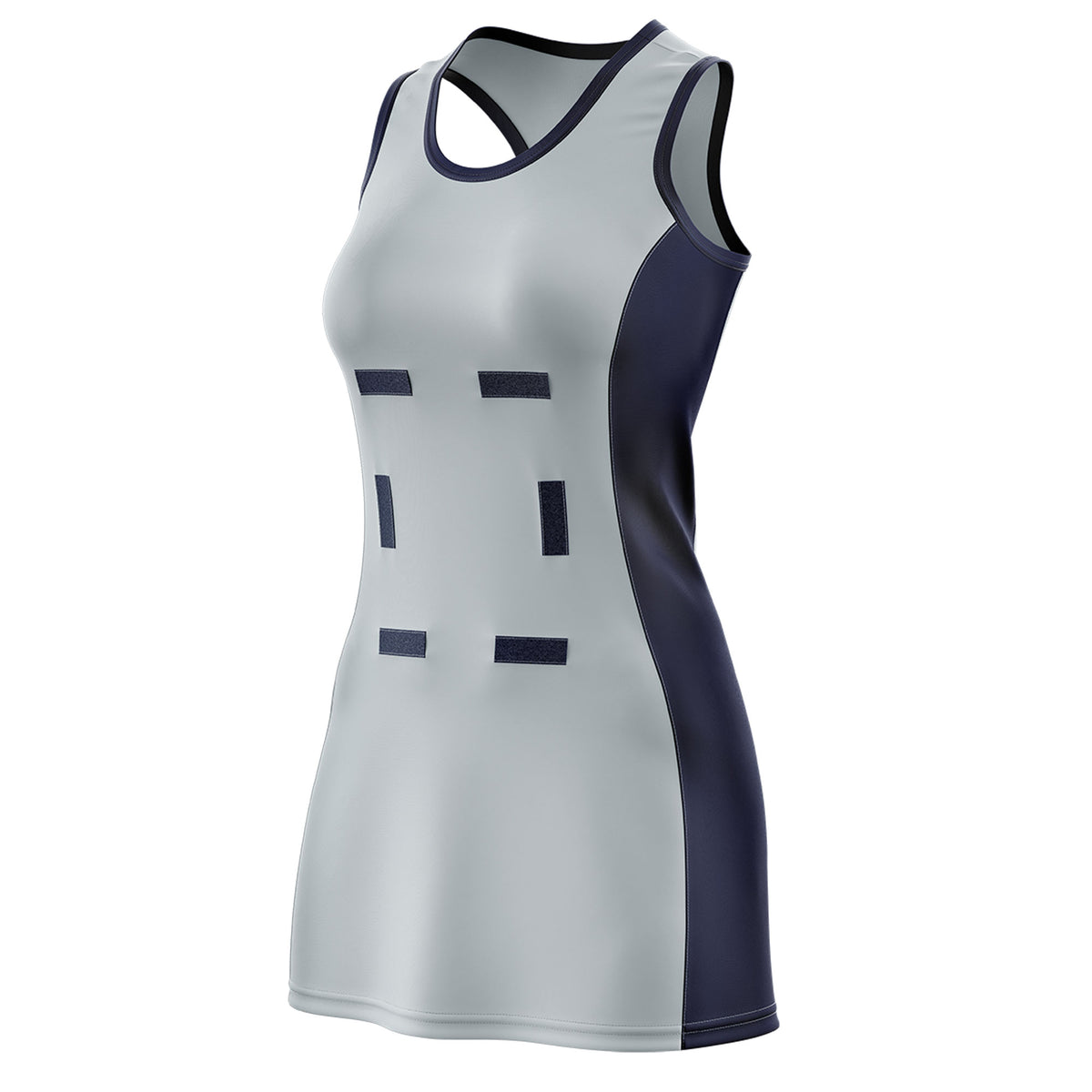 Custom Silver Navy Color Block Two Tone Netball Dresses
