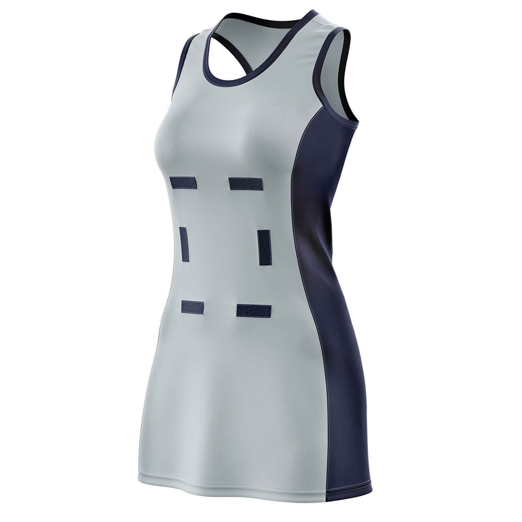 Custom Silver Navy Color Block Two Tone Netball Dresses
