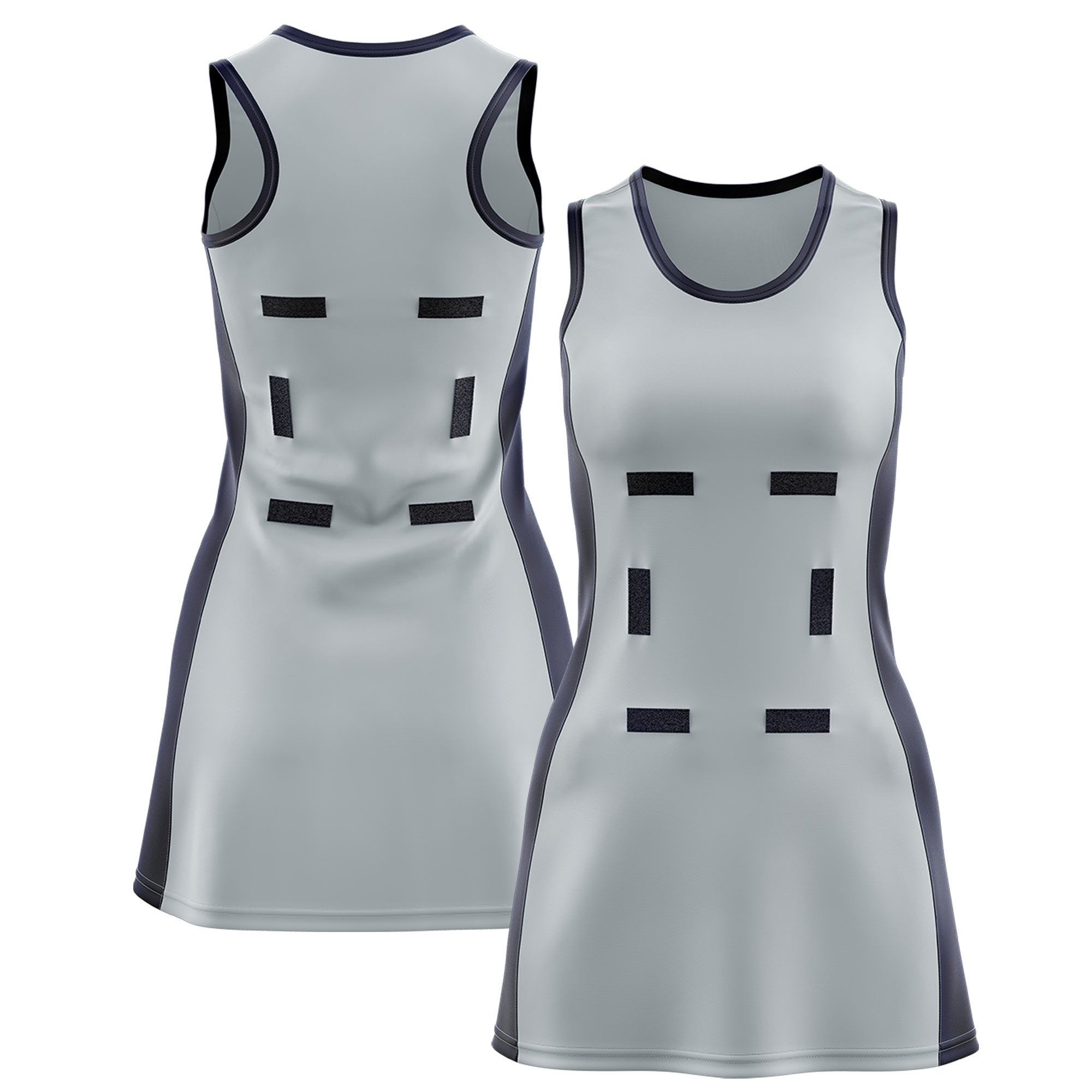 Custom Silver Navy Color Block Two Tone Netball Dresses