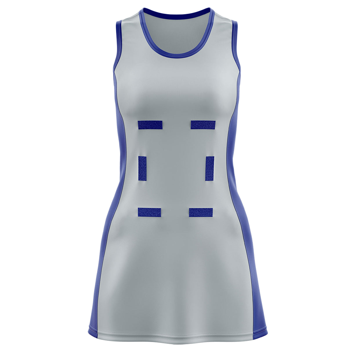Custom Silver Royal Blue Color Block Two Tone Netball Dresses