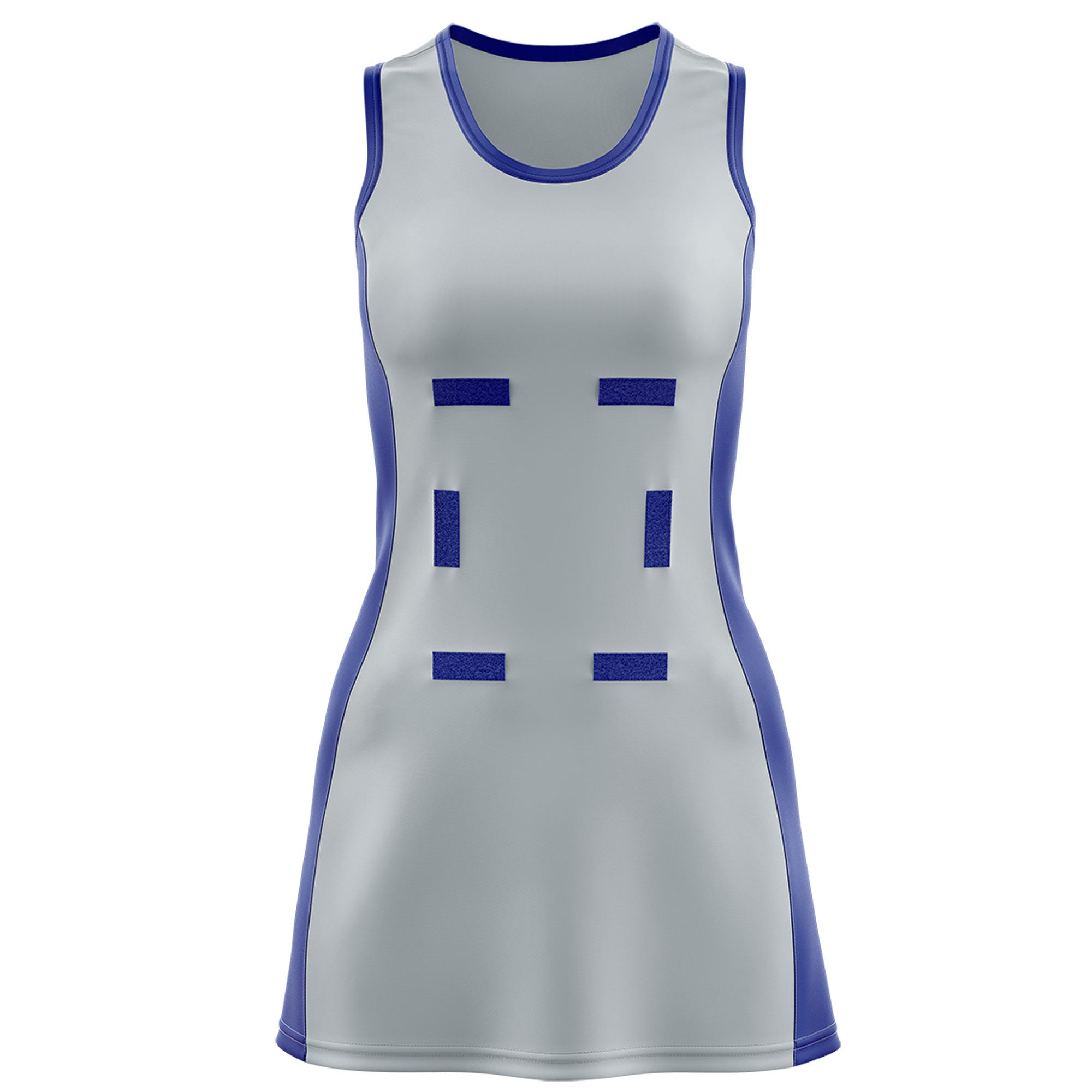 Custom Silver Royal Blue Color Block Two Tone Netball Dresses