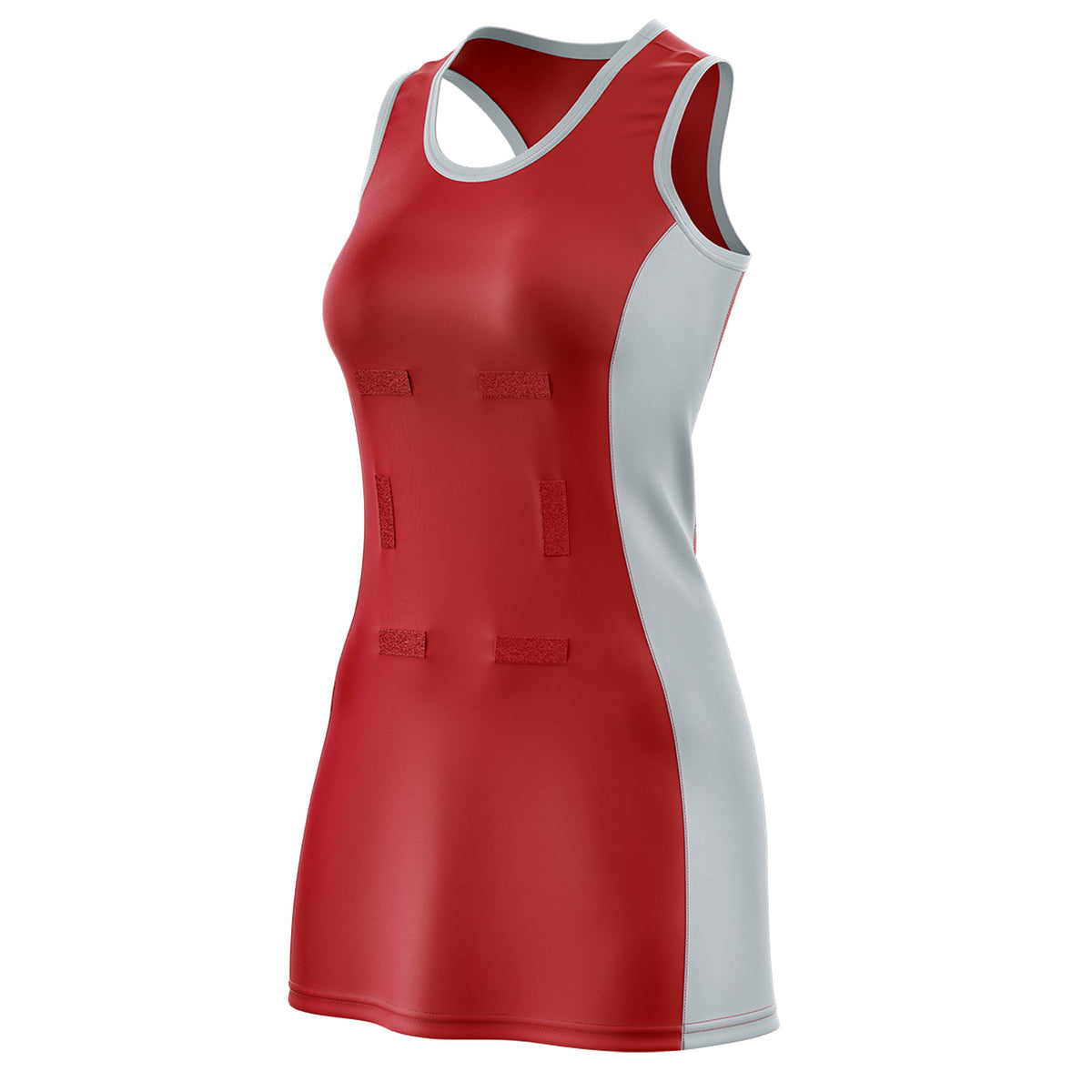 Custom Red Silver Color Block Two Tone Netball Dresses