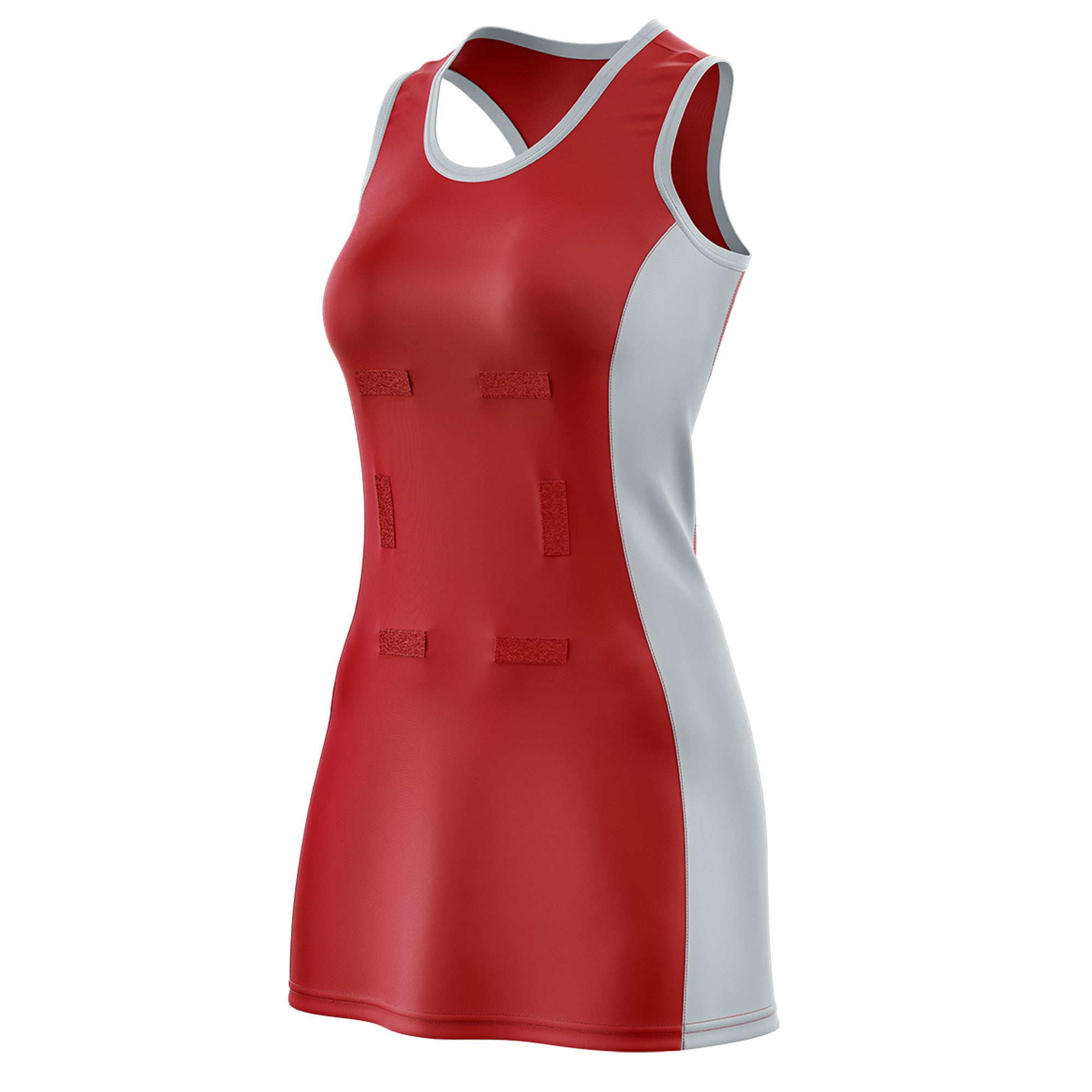Custom Red Silver Color Block Two Tone Netball Dresses