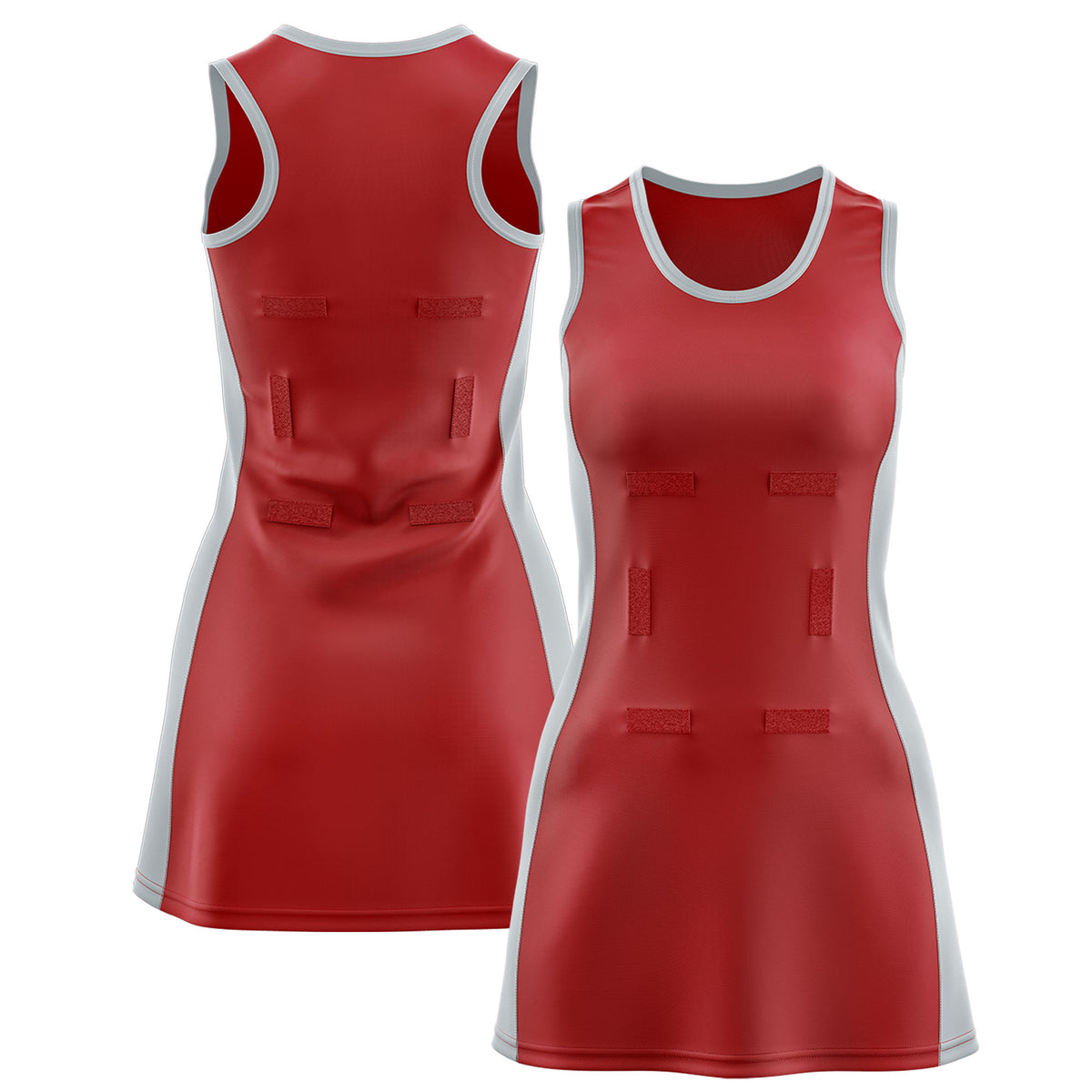Custom Red Silver Color Block Two Tone Netball Dresses