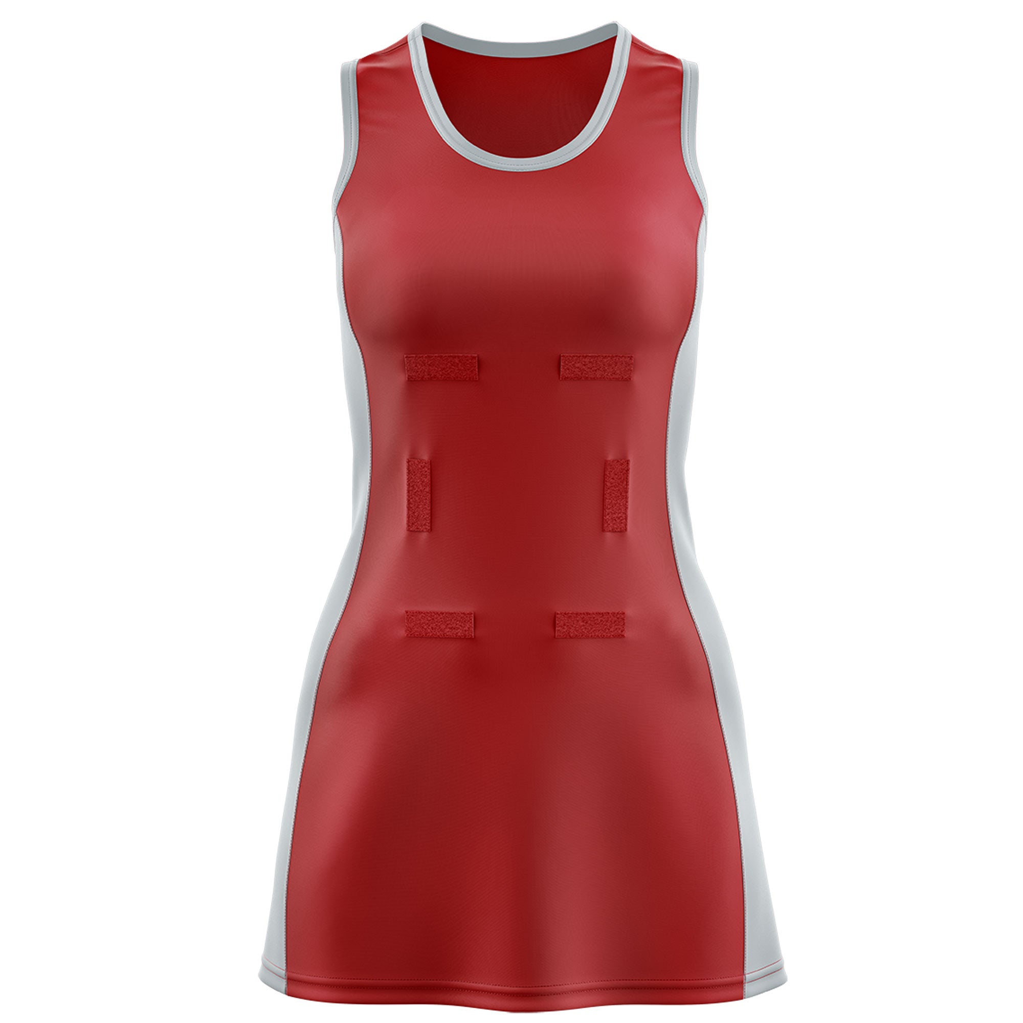 Custom Red Silver Color Block Two Tone Netball Dresses