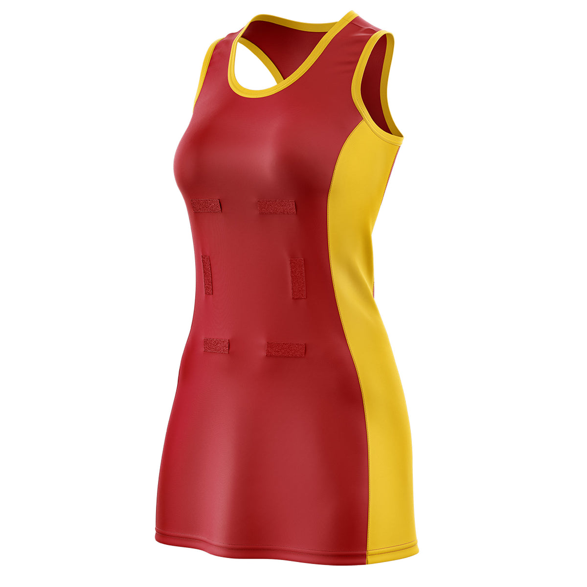 Custom Red Gold Color Block Two Tone Netball Dresses
