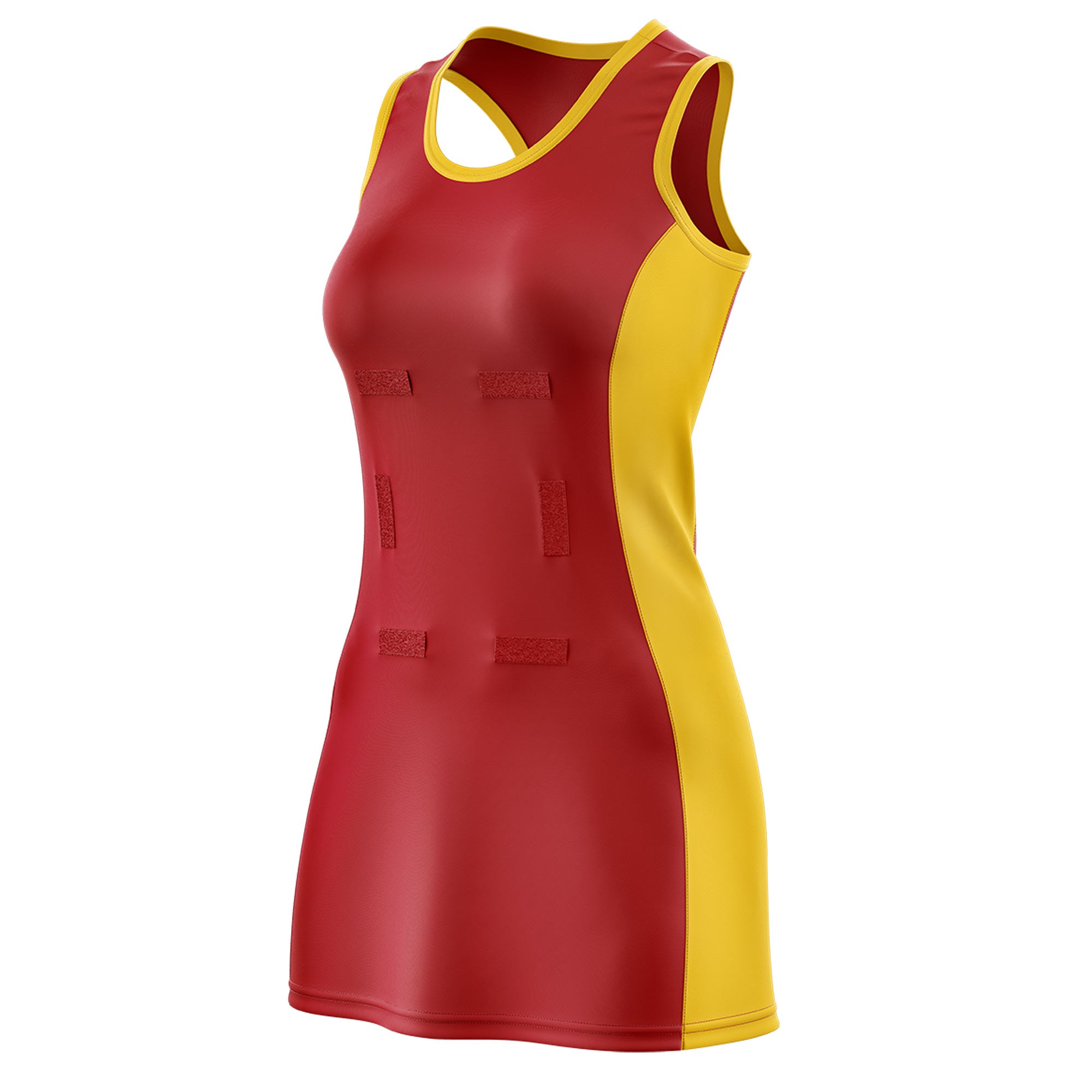Custom Red Gold Color Block Two Tone Netball Dresses