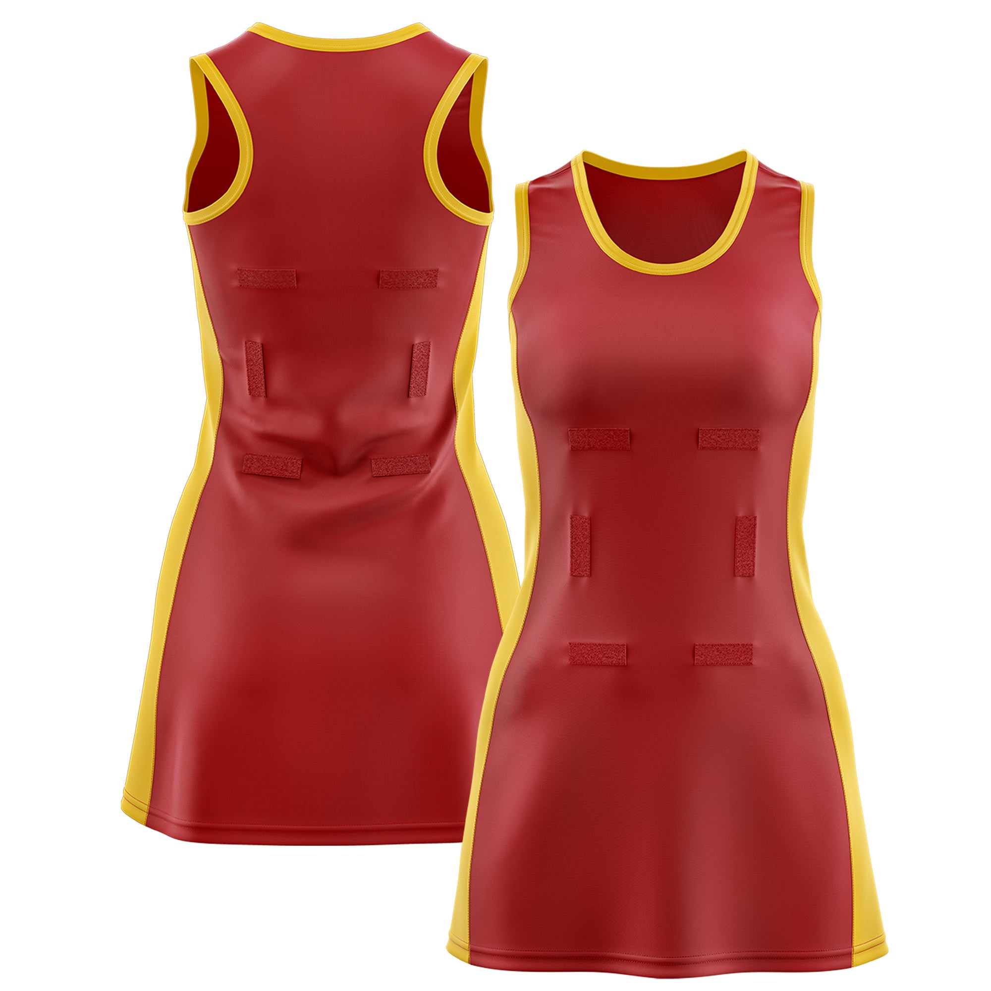 Custom Red Gold Color Block Two Tone Netball Dresses