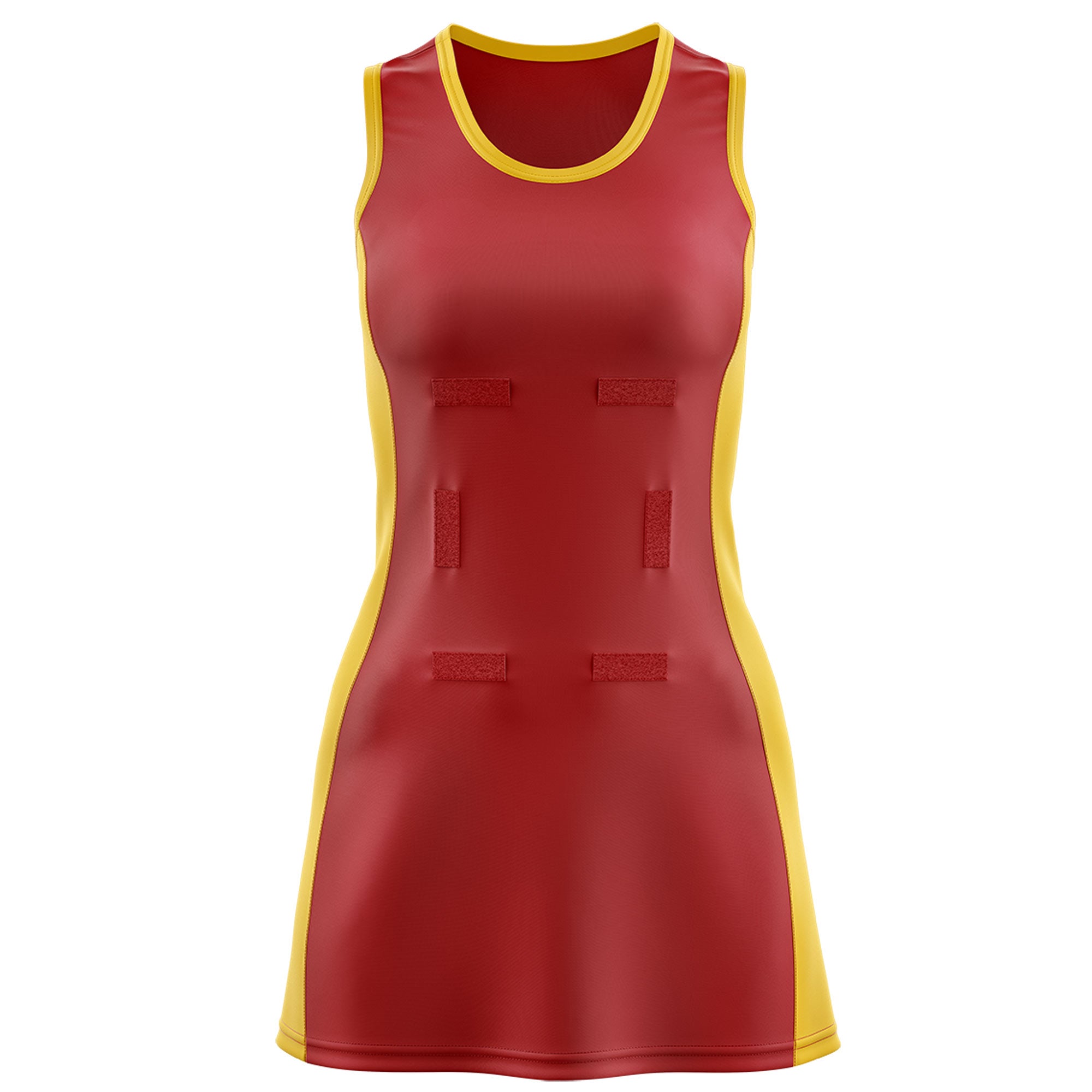 Custom Red Gold Color Block Two Tone Netball Dresses