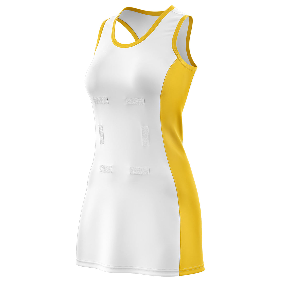 Custom White Gold Color Block Two Tone Netball Dresses