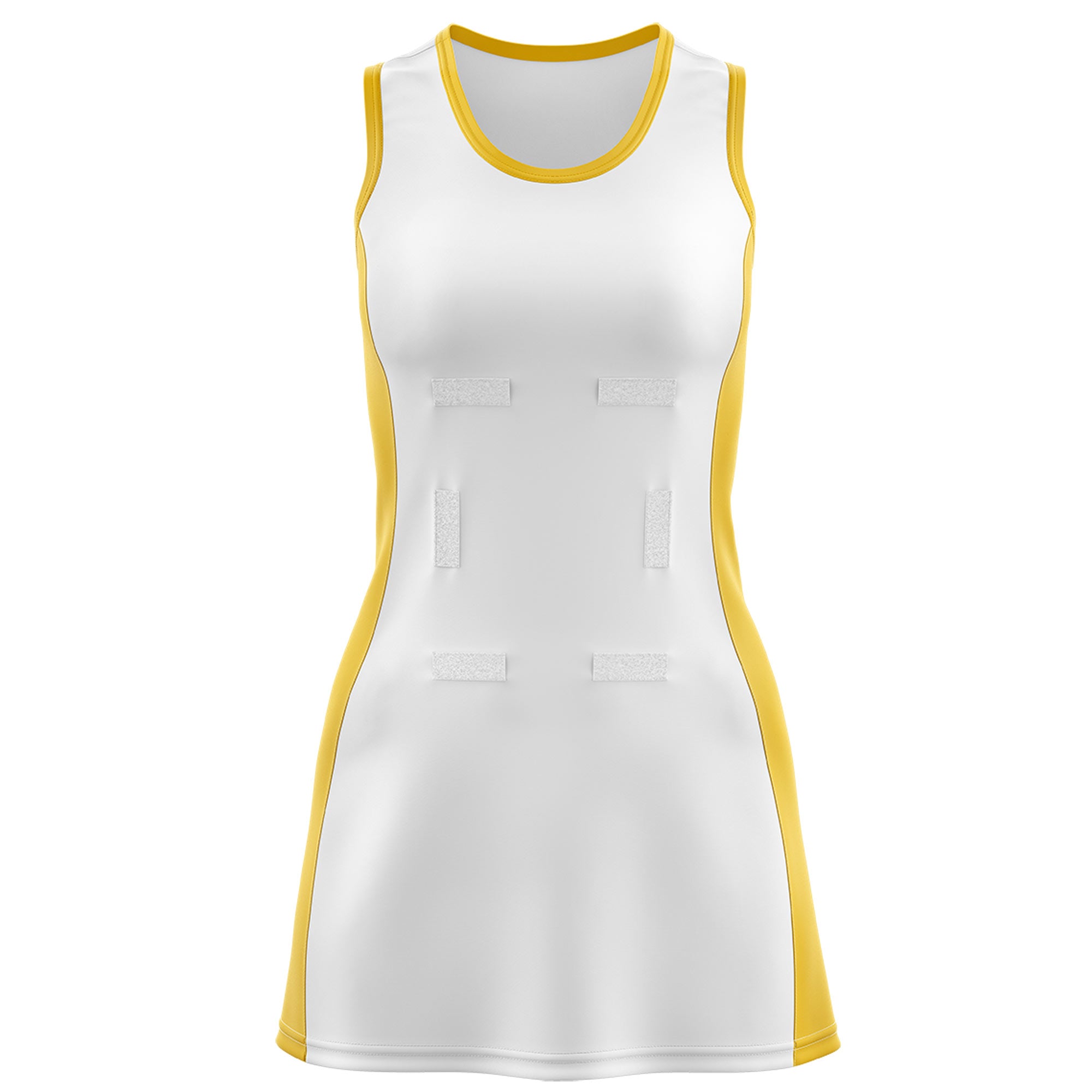 Custom White Gold Color Block Two Tone Netball Dresses