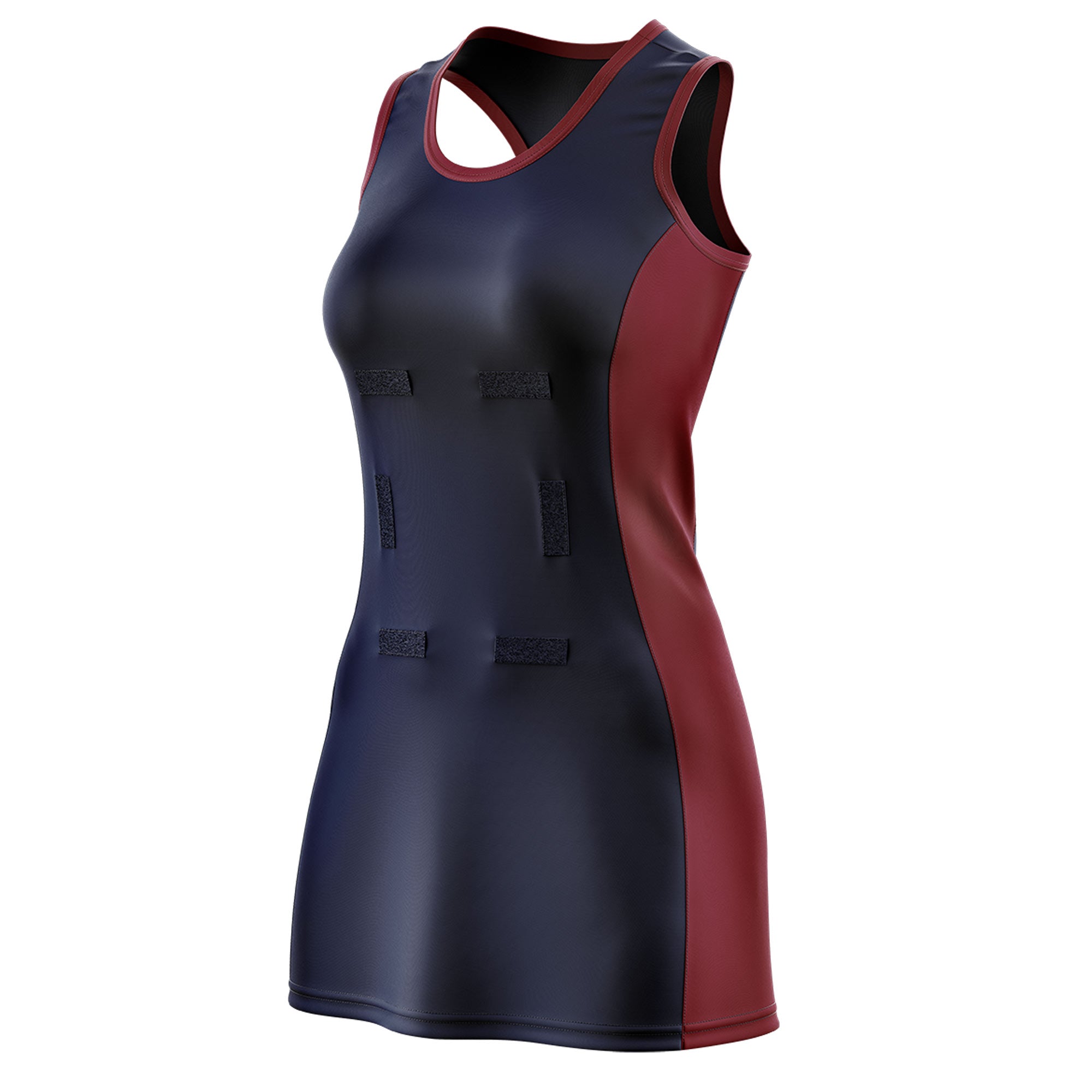 Custom Navy Maroon Color Block Two Tone Netball Dresses