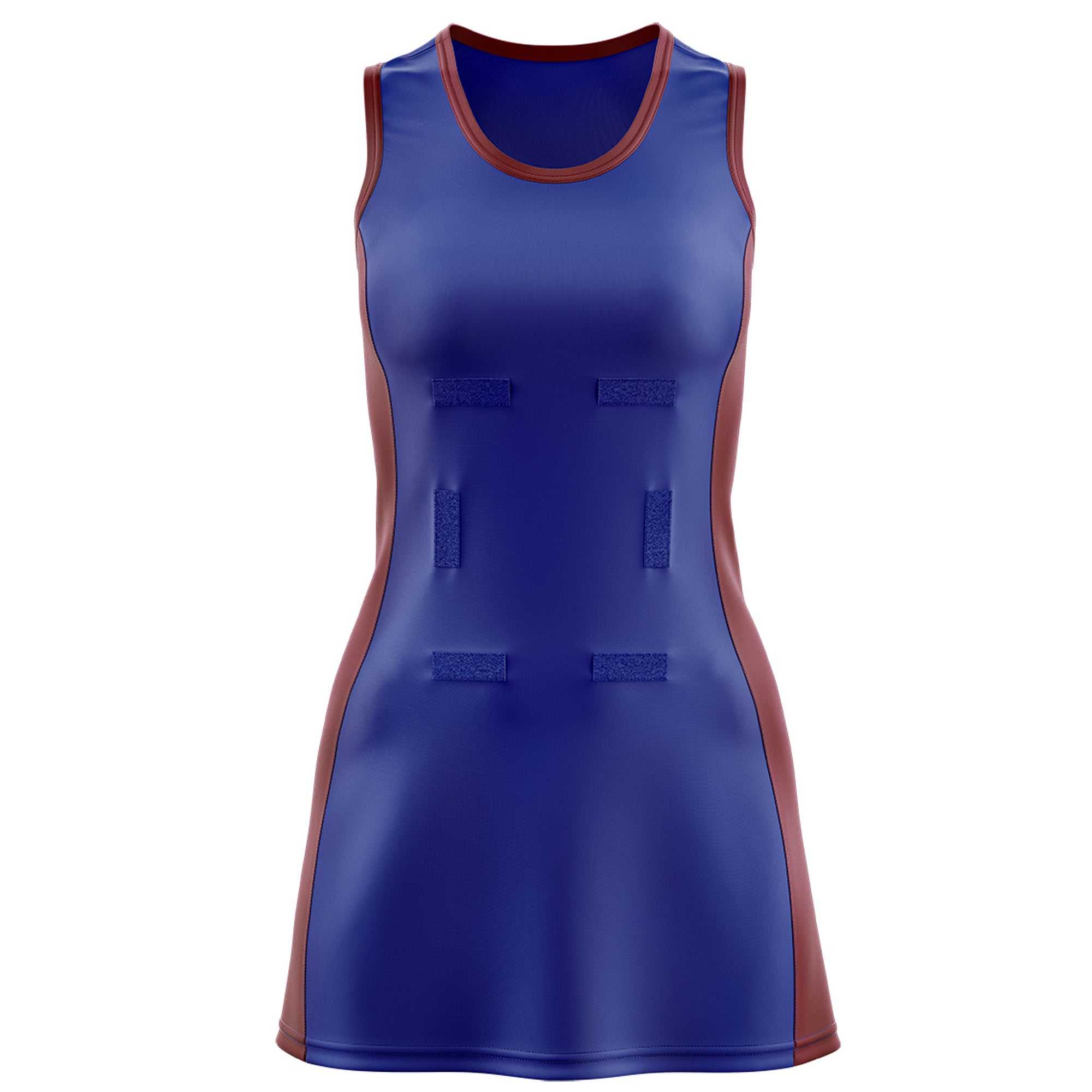 Custom Royal Blue Maroon Color Block Two Tone Netball Dresses