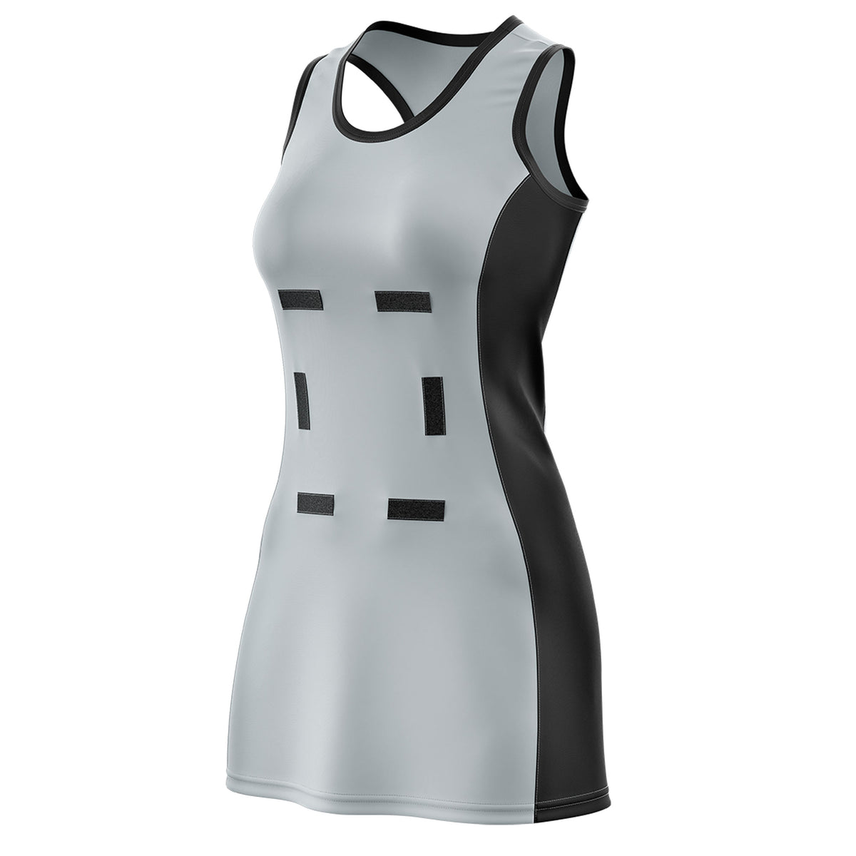 Custom Silver Black Color Block Two Tone Netball Dresses