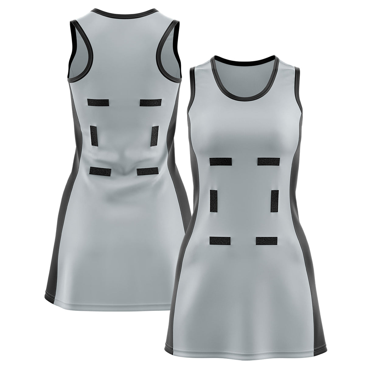 Custom Silver Black Color Block Two Tone Netball Dresses