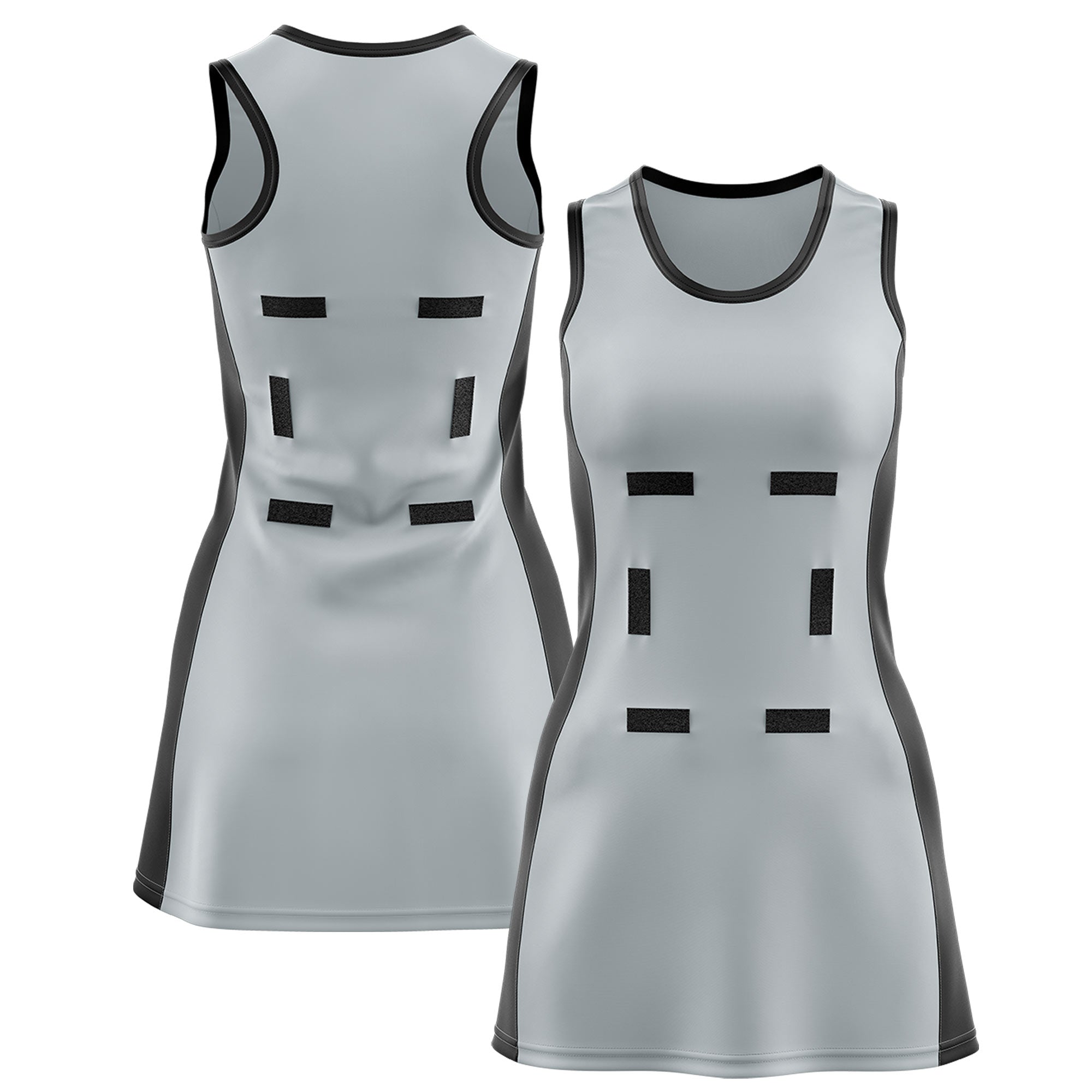Custom Silver Black Color Block Two Tone Netball Dresses