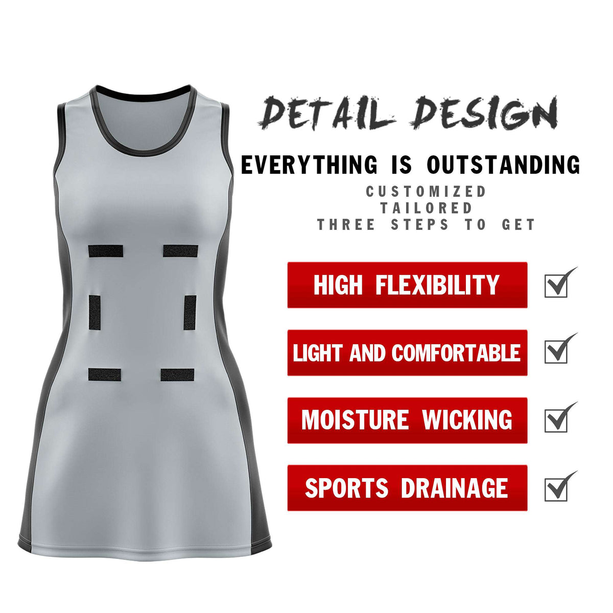 Custom Silver Black Color Block Two Tone Netball Dresses