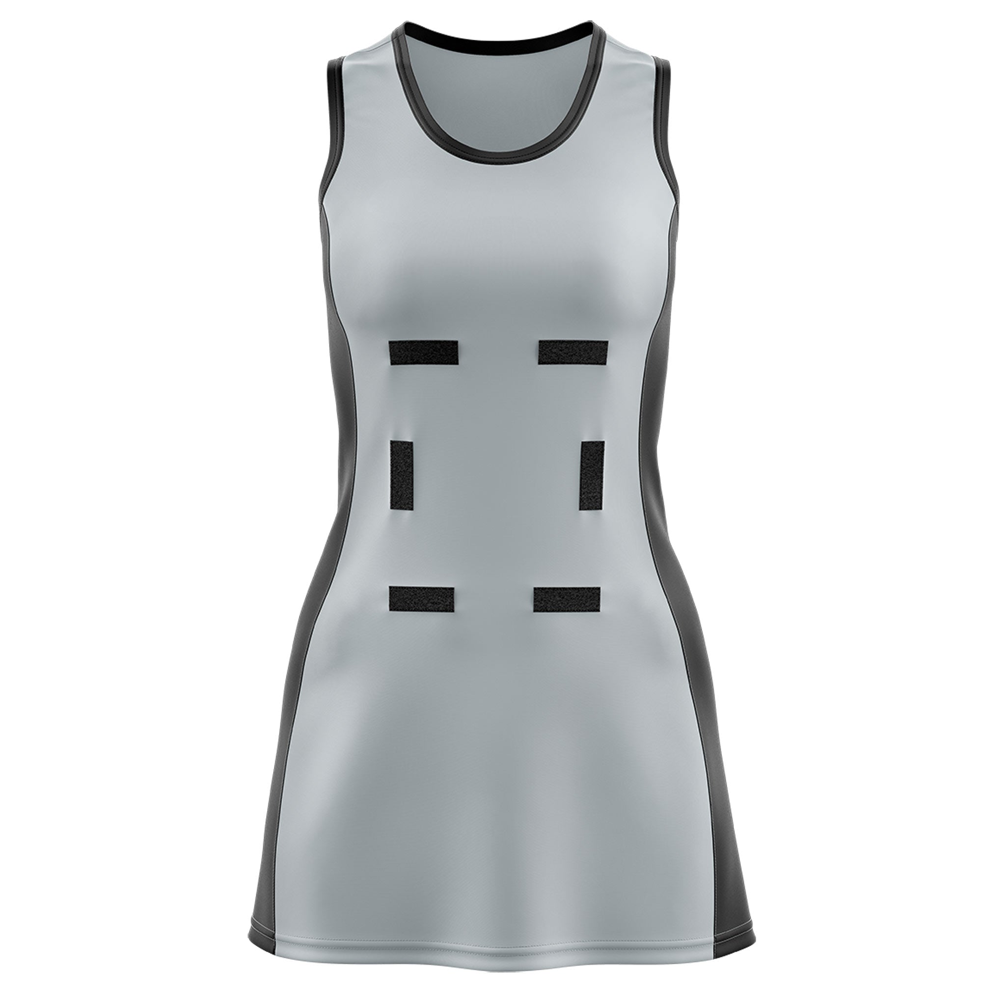 Custom Silver Black Color Block Two Tone Netball Dresses