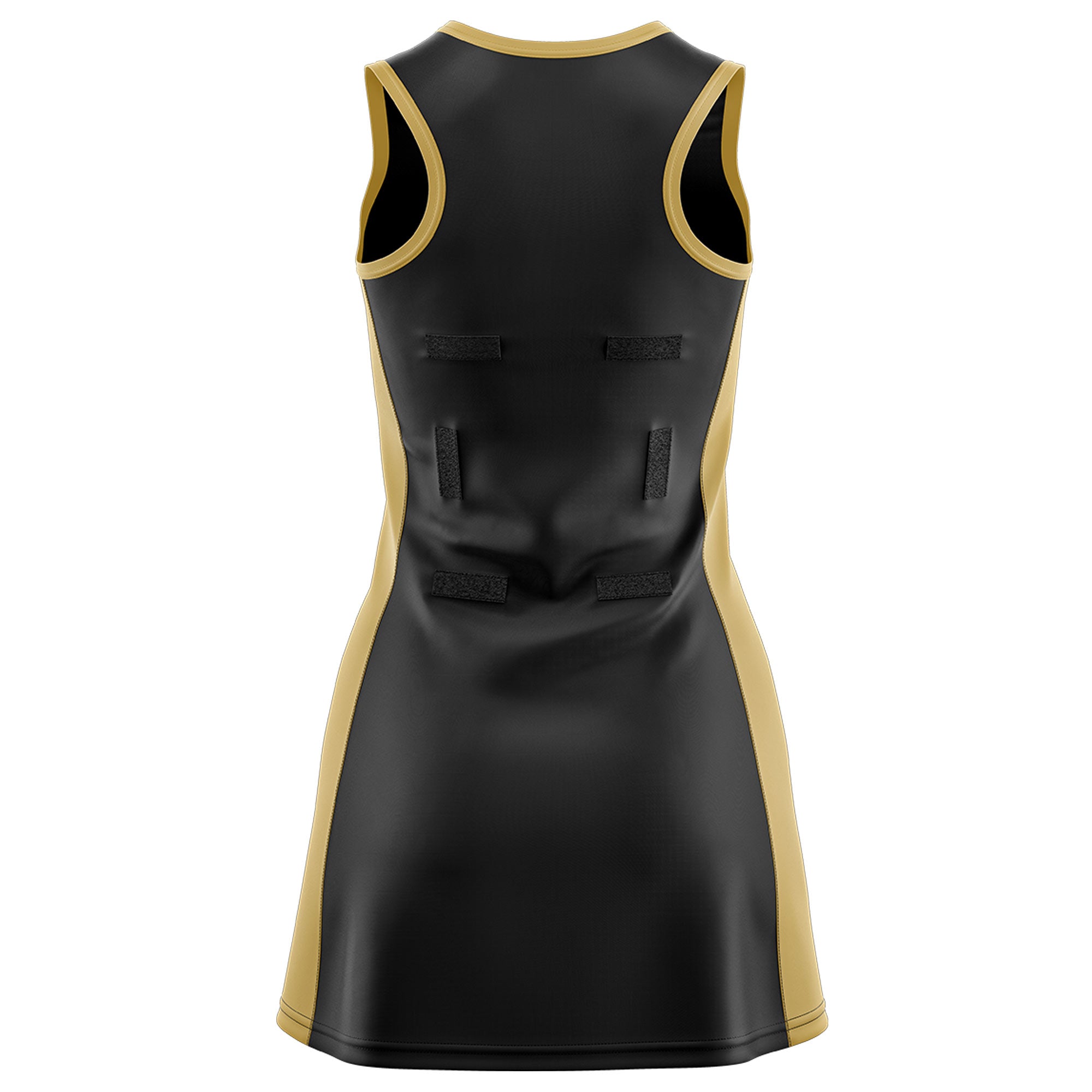 Custom Black Old Gold Color Block Two Tone Netball Dresses