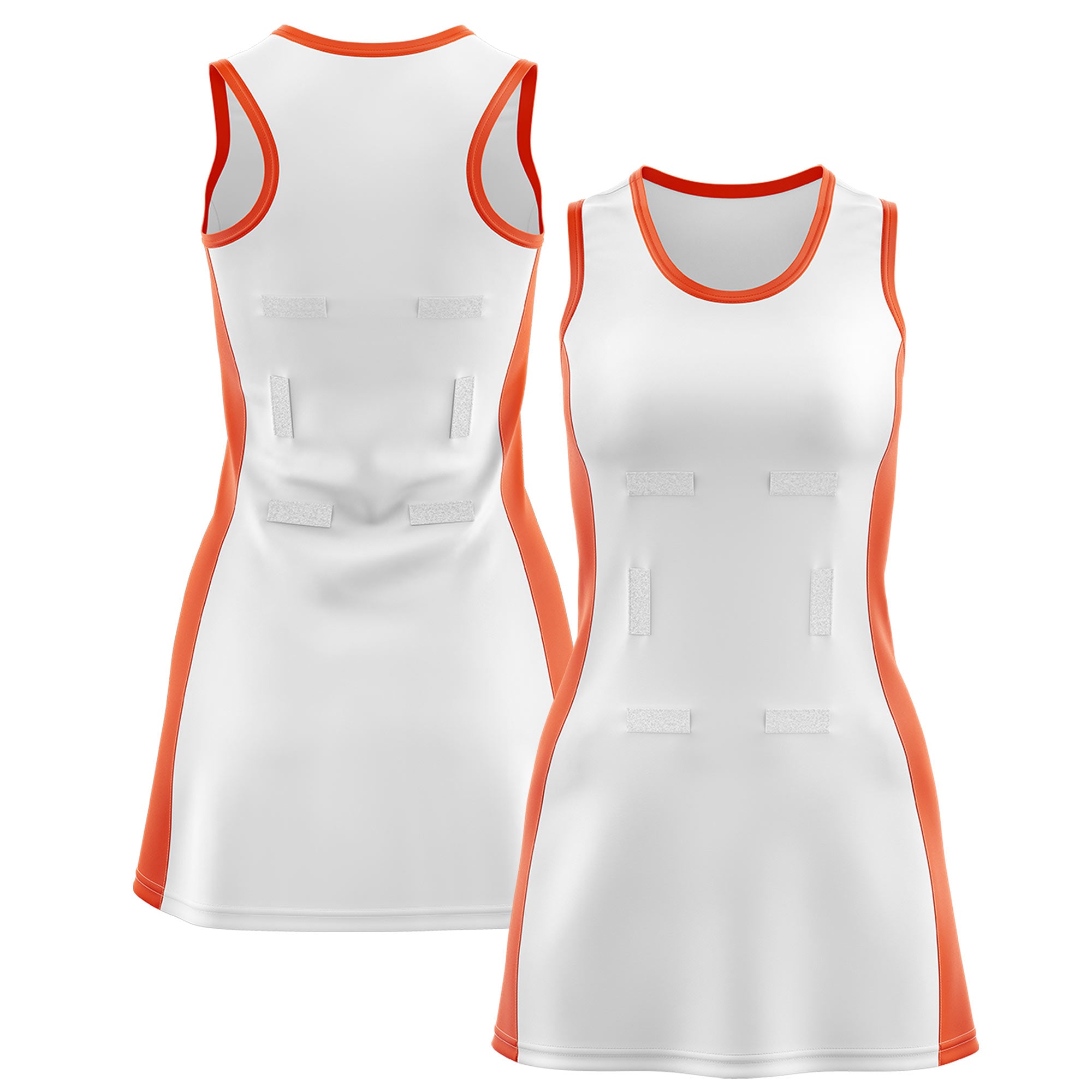 Custom White Orange Color Block Two Tone Netball Dresses