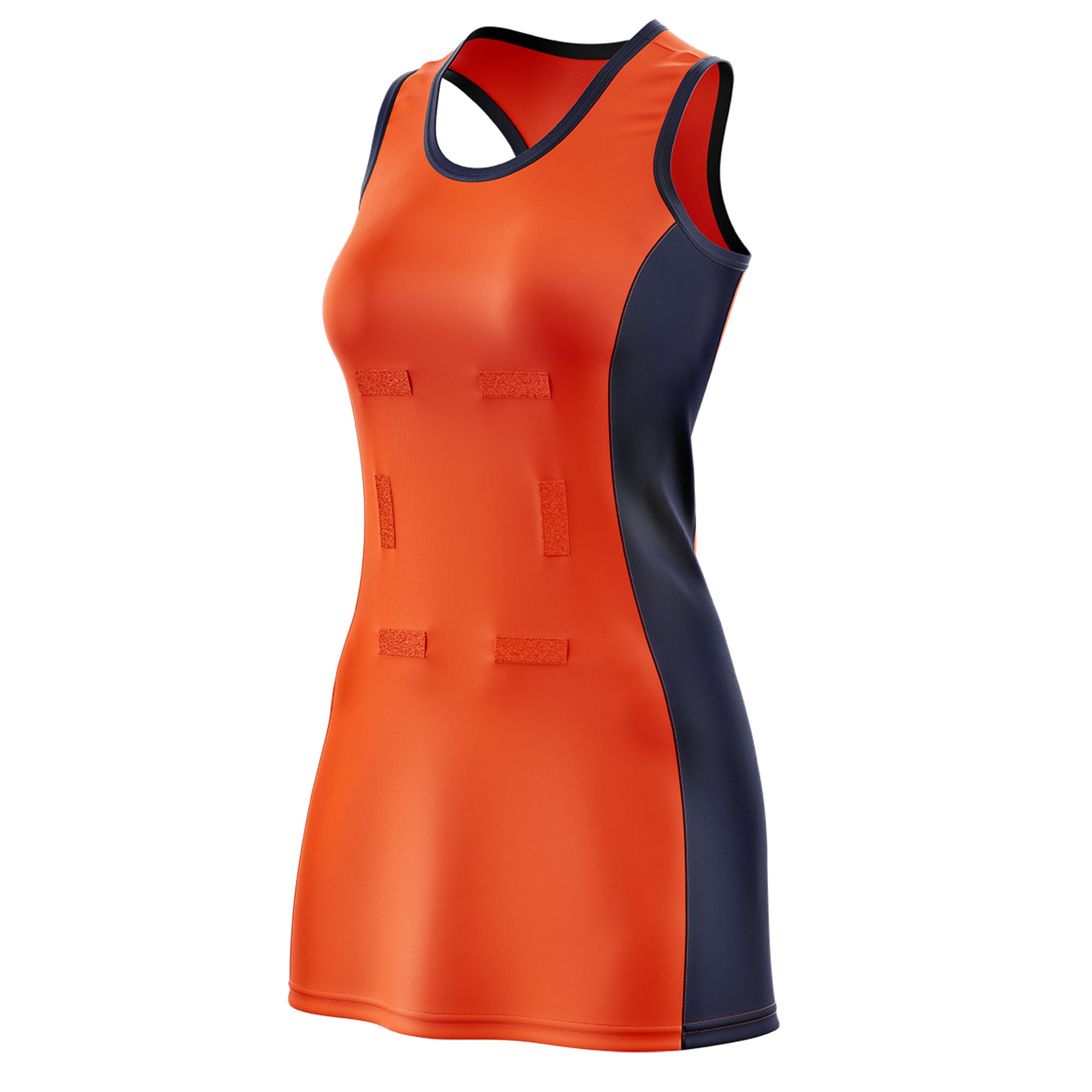 Custom Orange Navy Color Block Two Tone Netball Dresses