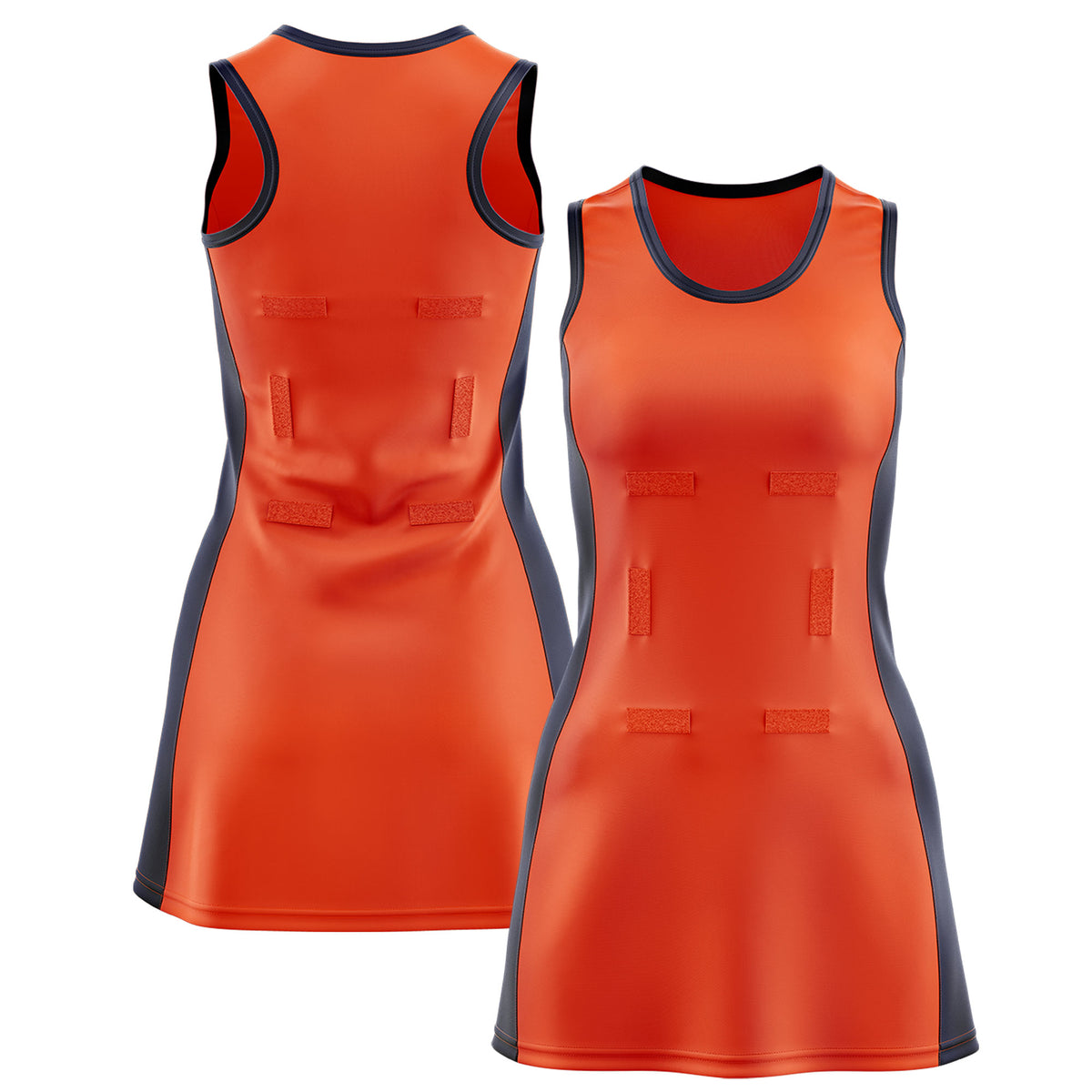 Custom Orange Navy Color Block Two Tone Netball Dresses