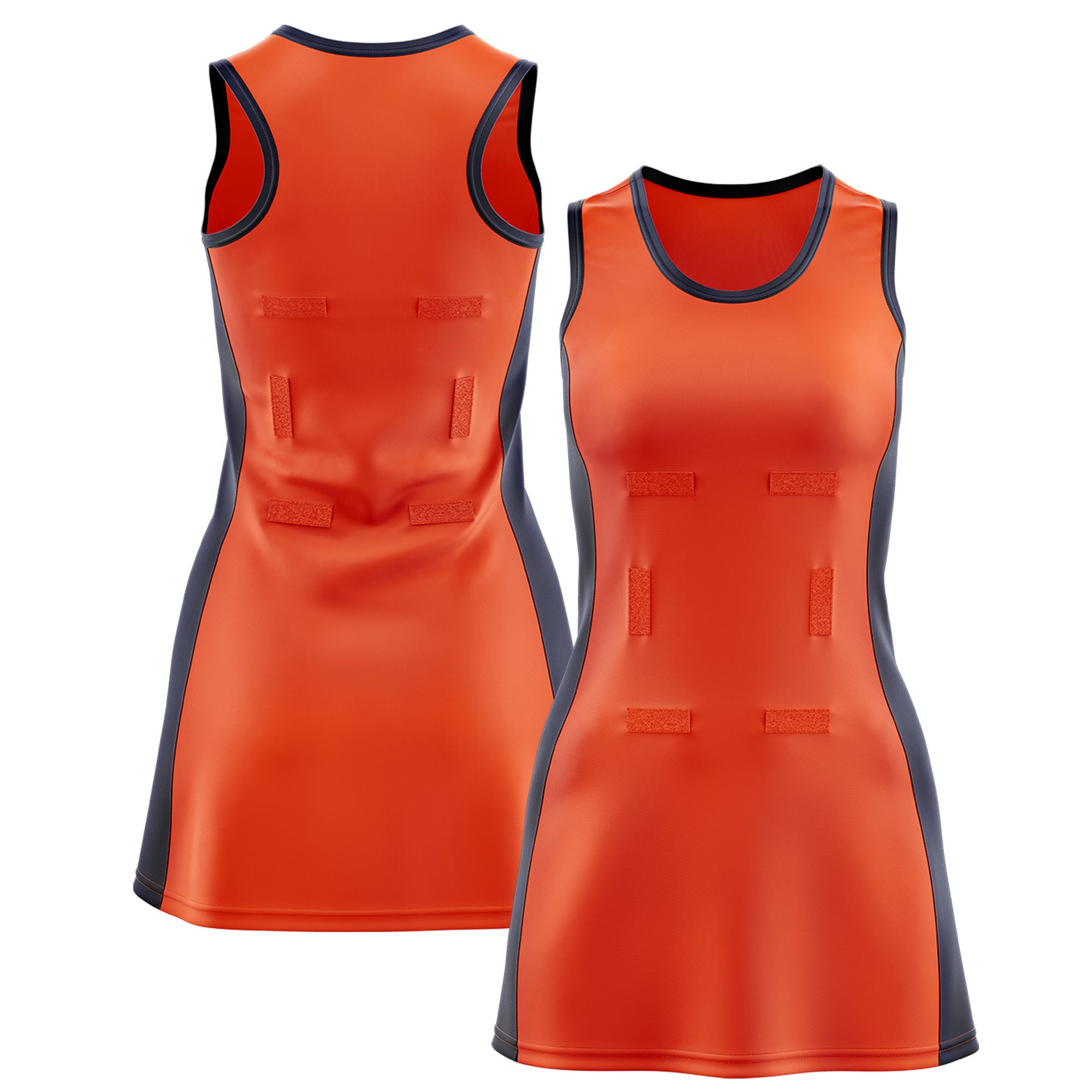 Custom Orange Navy Color Block Two Tone Netball Dresses