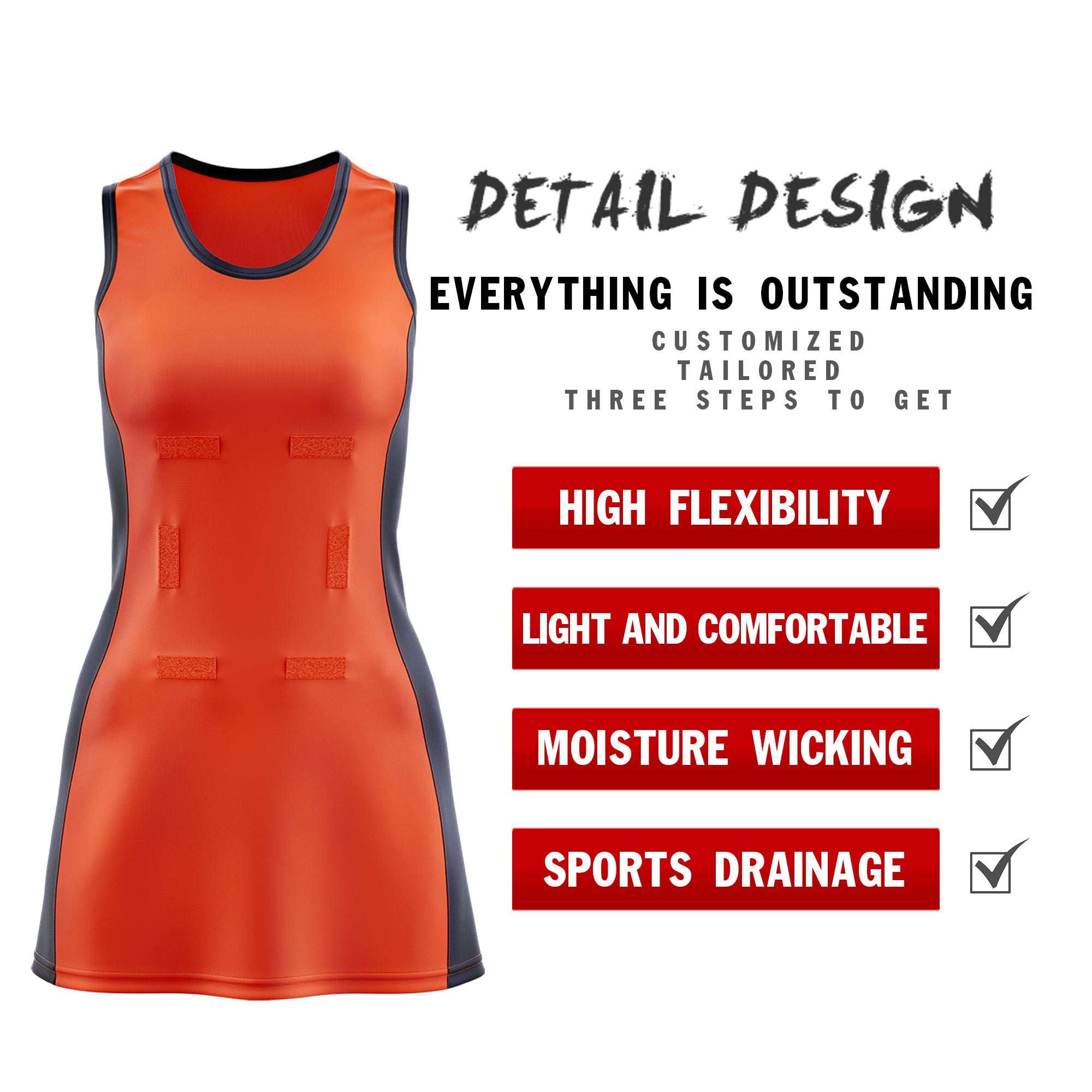 Custom Orange Navy Color Block Two Tone Netball Dresses