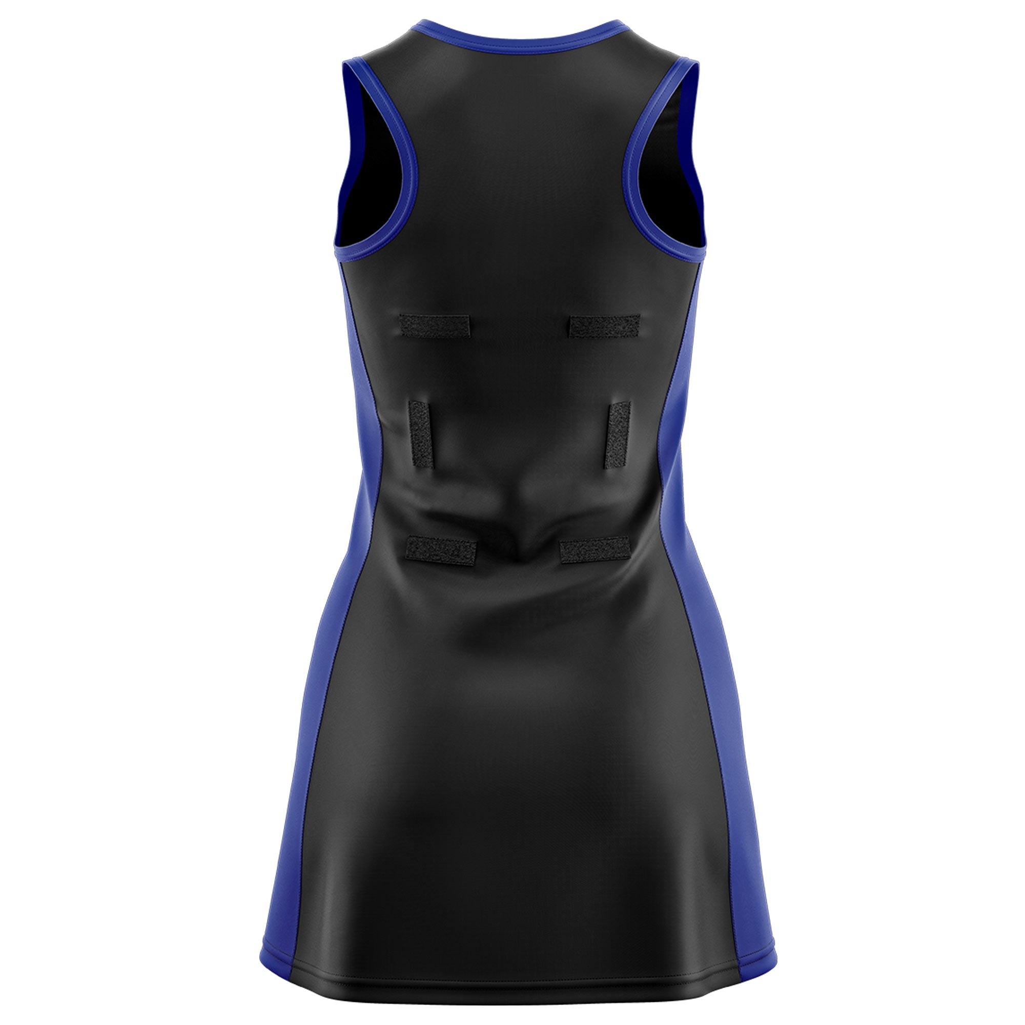 Custom Black Royal Blue Color Block Two Tone Netball Dresses