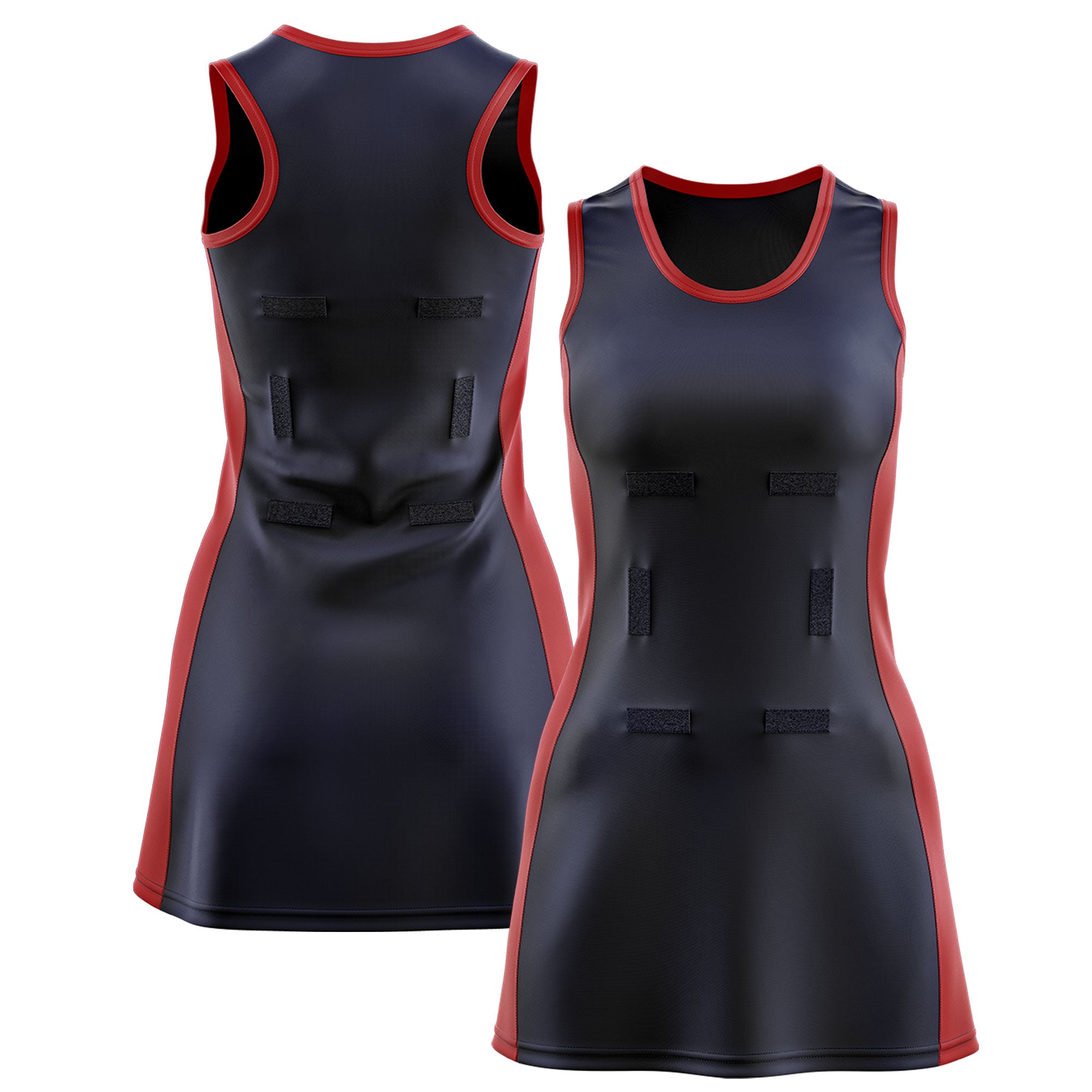 Custom Navy Red Color Block Two Tone Netball Dresses