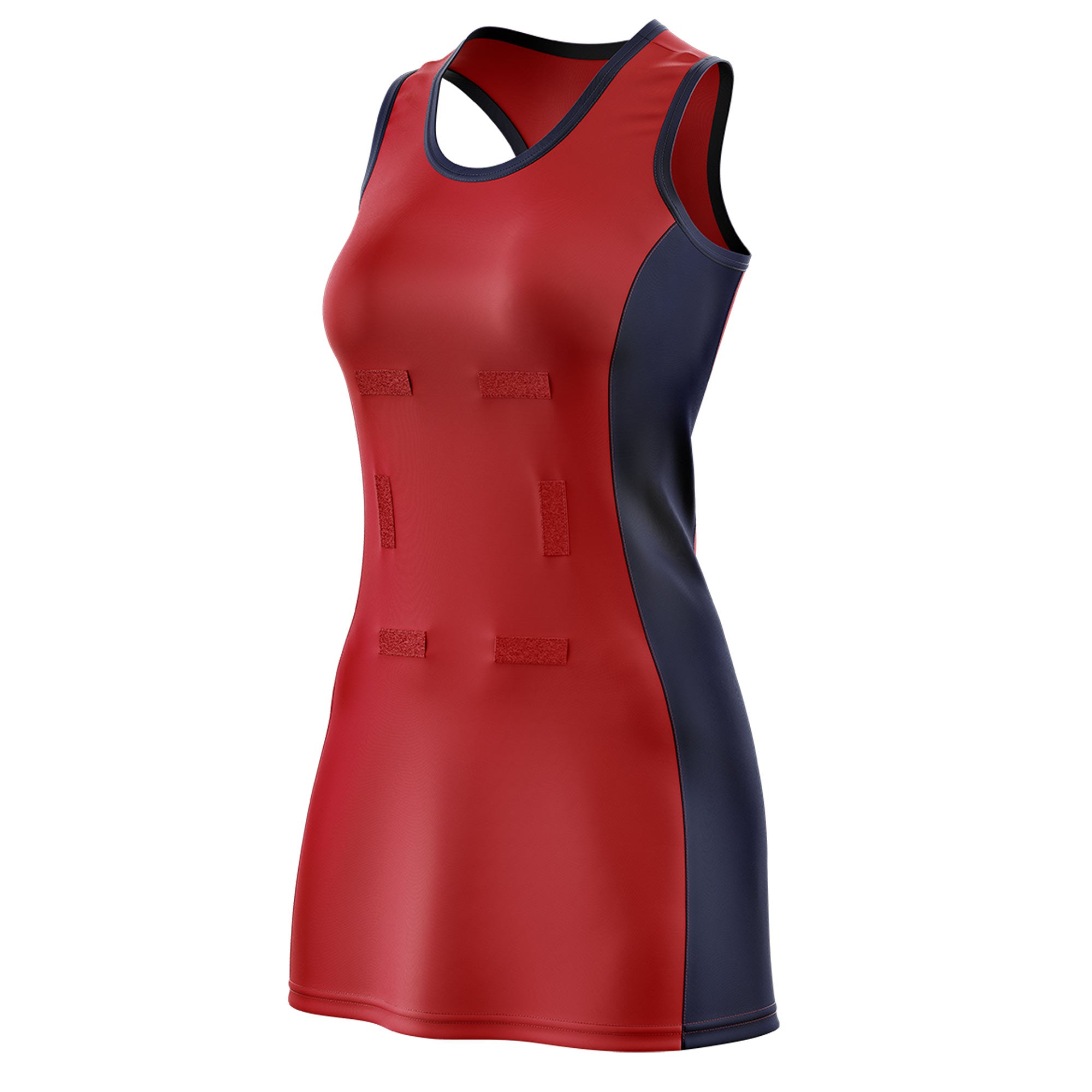Custom Red Navy Color Block Two Tone Netball Dresses