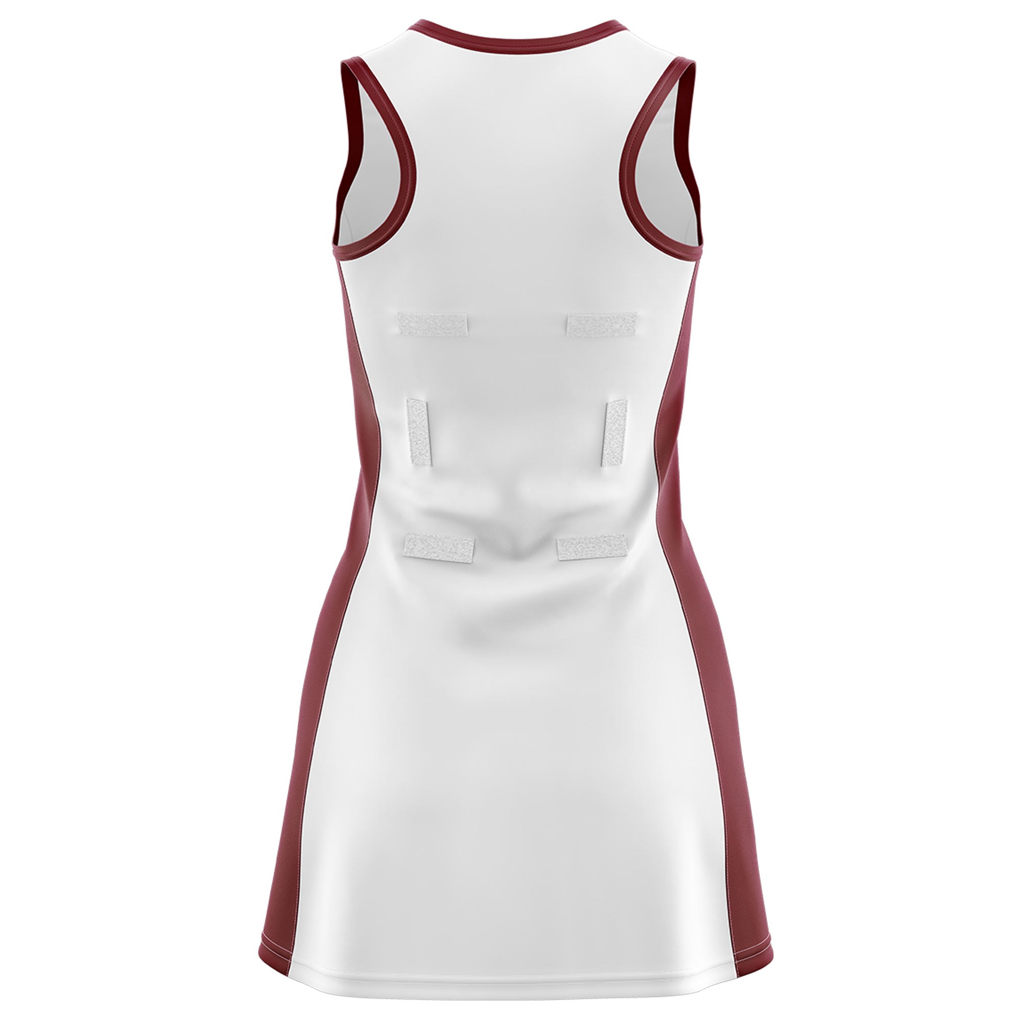 Custom White Maroon Color Block Two Tone Netball Dresses