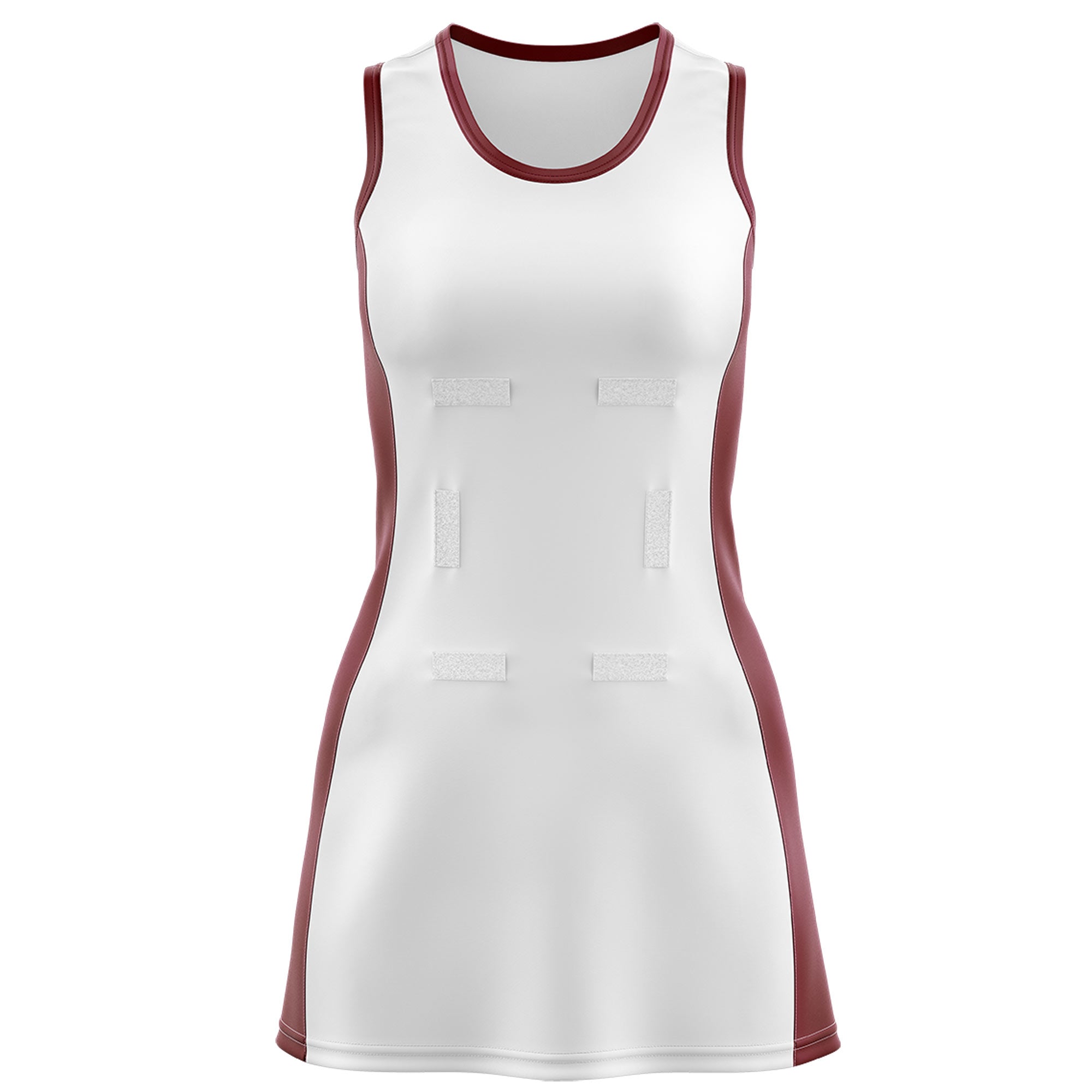 Custom White Maroon Color Block Two Tone Netball Dresses